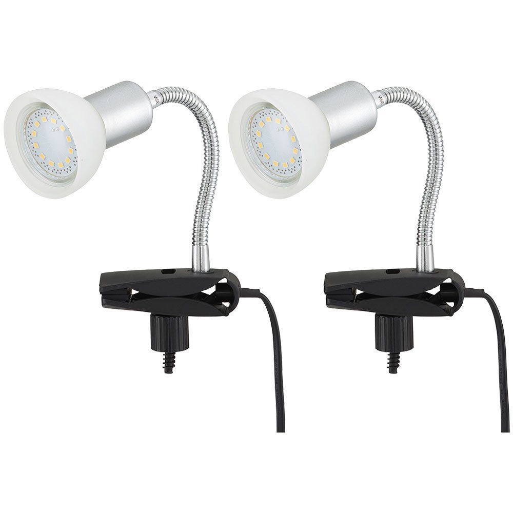 etc-shop LED Klemmleuchte, LED-Leuchtmittel fest verbaut, Warmweiß, Klemmlampe weiß Klemmlampe LED mit Stecker 2er Set
