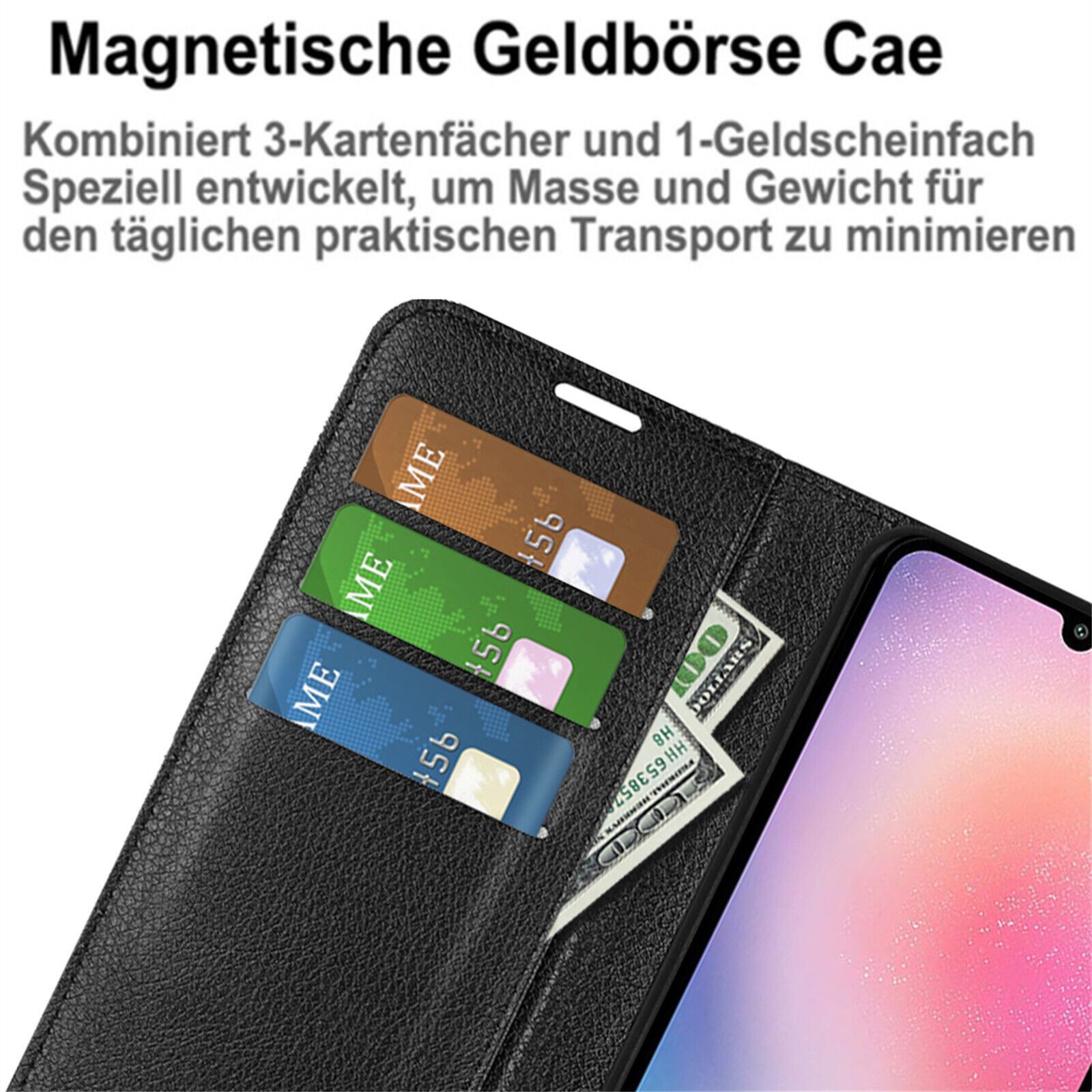 betterfon Handyhülle Handytasche für Samsung Galaxy A25 5G Klapphülle Schwarz, 3 Kartenfächer, Magnetverschluss & Standfunktion im Lederlook