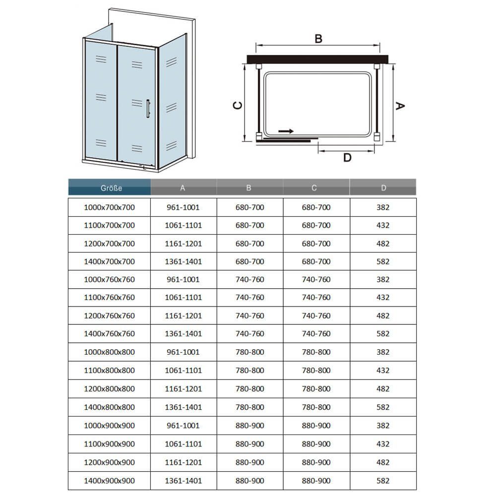 duschspa Komplettdusche 190cm Duschkabiene Schiebetür mit 2 Seitenwänden Duschabtrennung, BxT: 100x76 cm, Sicherheitsglas, Set, mit 2 Seitentelen, links und rechtes montierbar