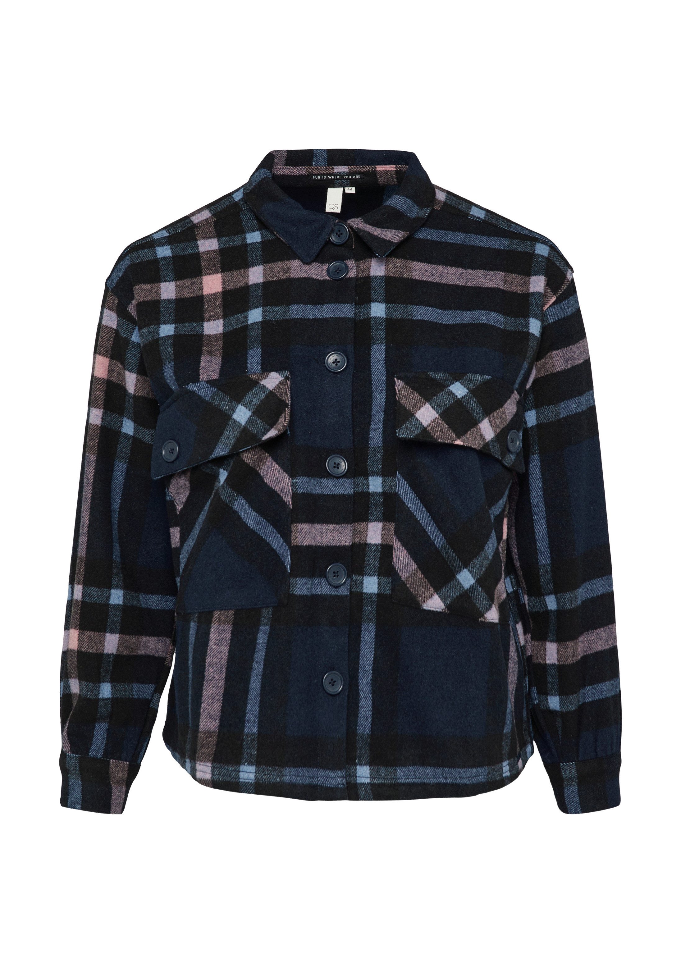 QS Langarmbluse Bluse Leicht verkürztes Overshirt aus Flanell