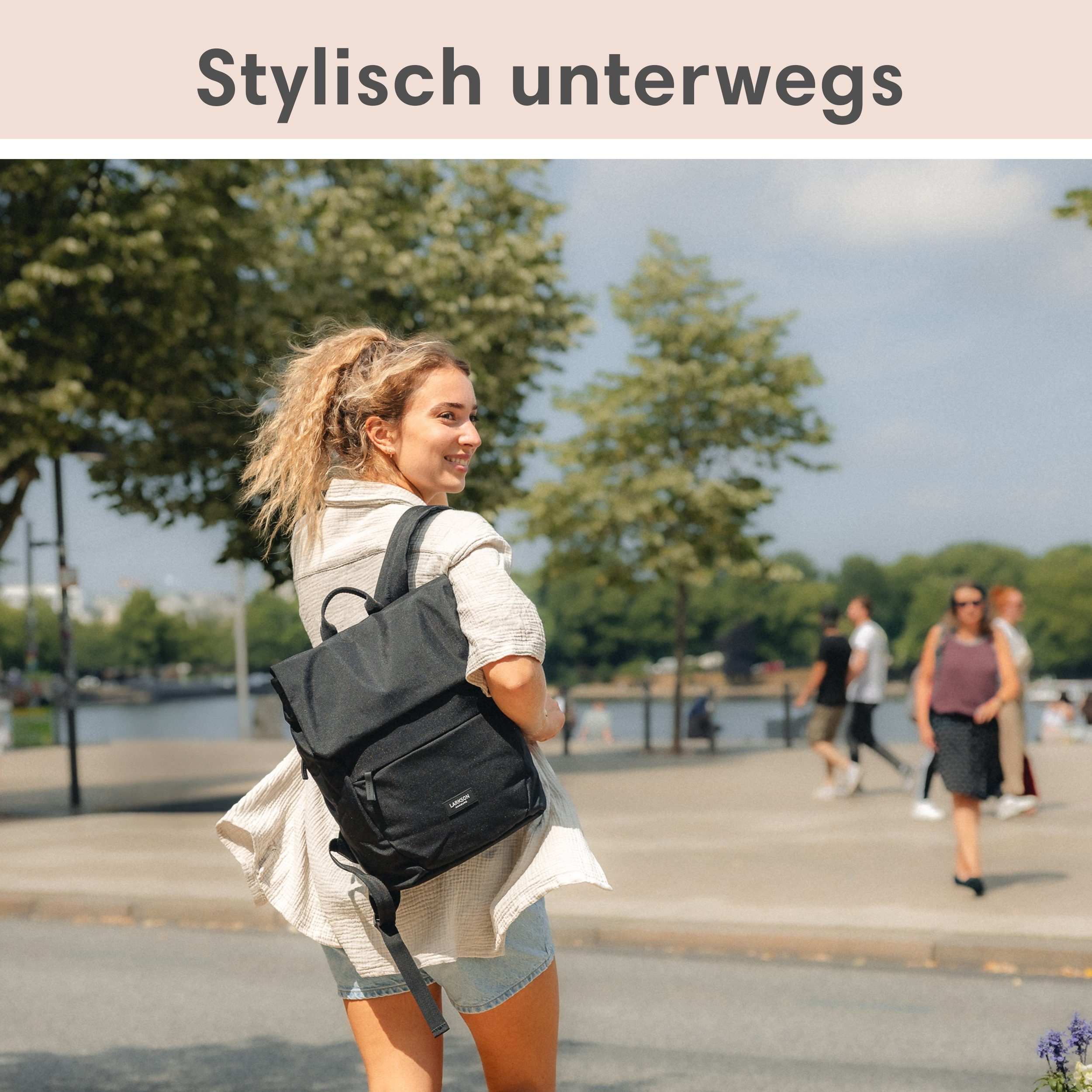 LARKSON Cityrucksack Ronja Laptop Rucksack Damen Herren Klein Elegant, Magnetverschluss, Laptopfach, Wasserabweisend