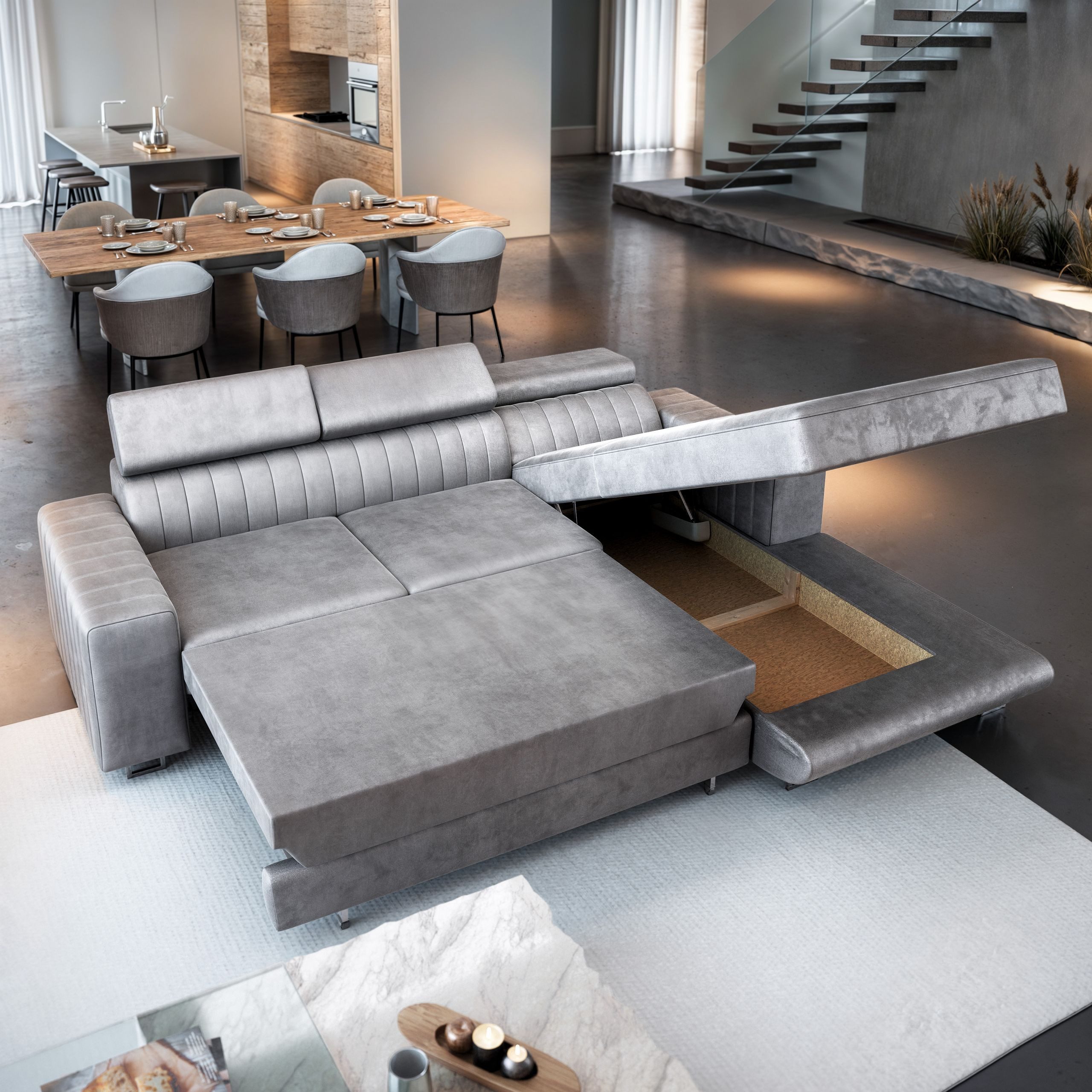 Masseno Ecksofa NOTO mit Schlaffunktion L-Form, Sofa mit Bettkasten