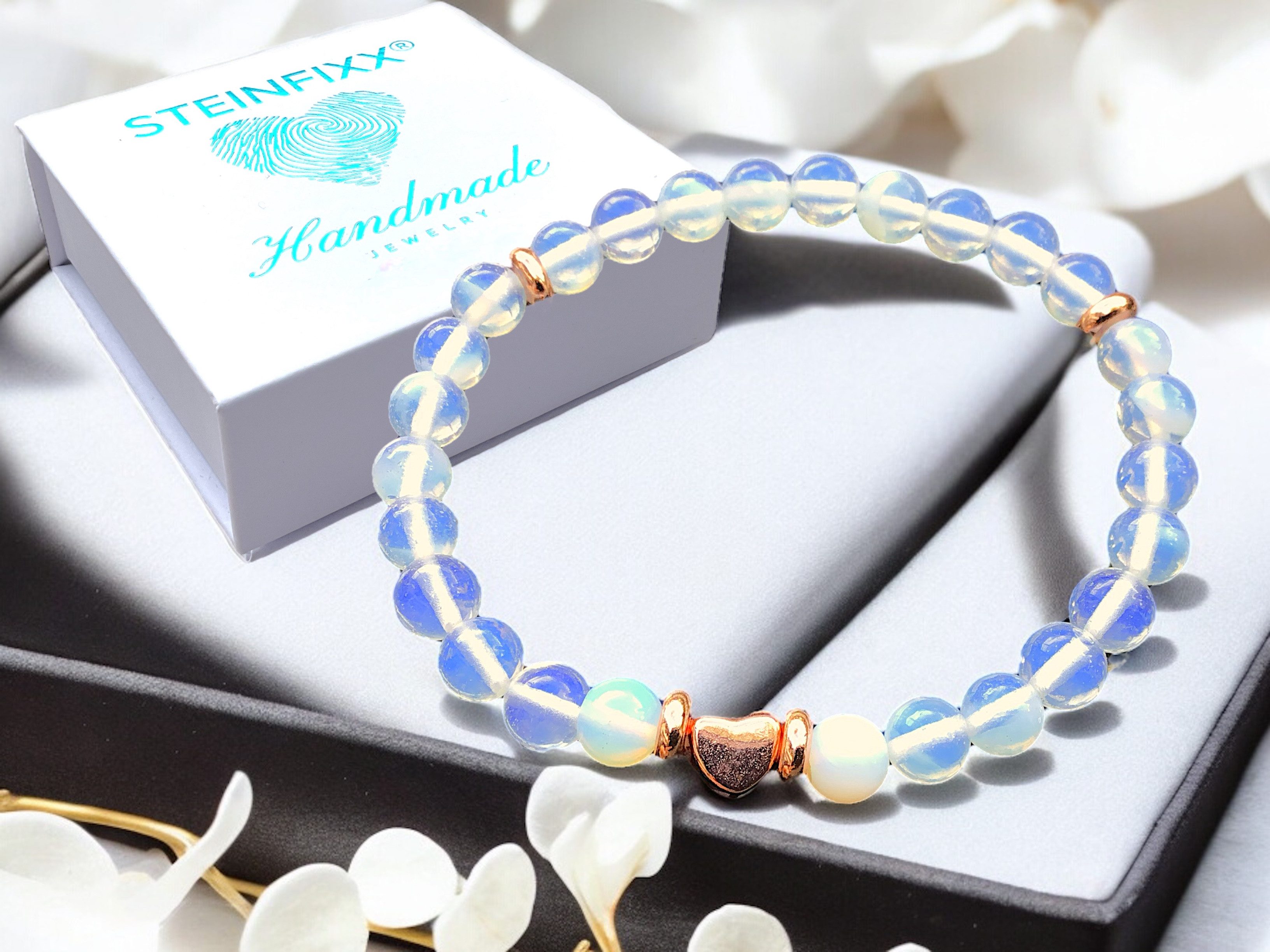 Steinfixx® Perlenarmband Opalglas mit rosègold plattierten günstig online kaufen