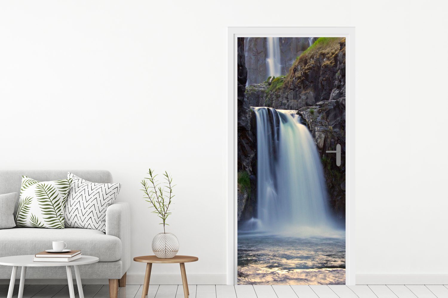 MuchoWow Türtapete Wasserfall - Tür, Wasser für St), Türaufkleber, (1 - 75x205 cm bedruckt, Fototapete Matt, Felsen