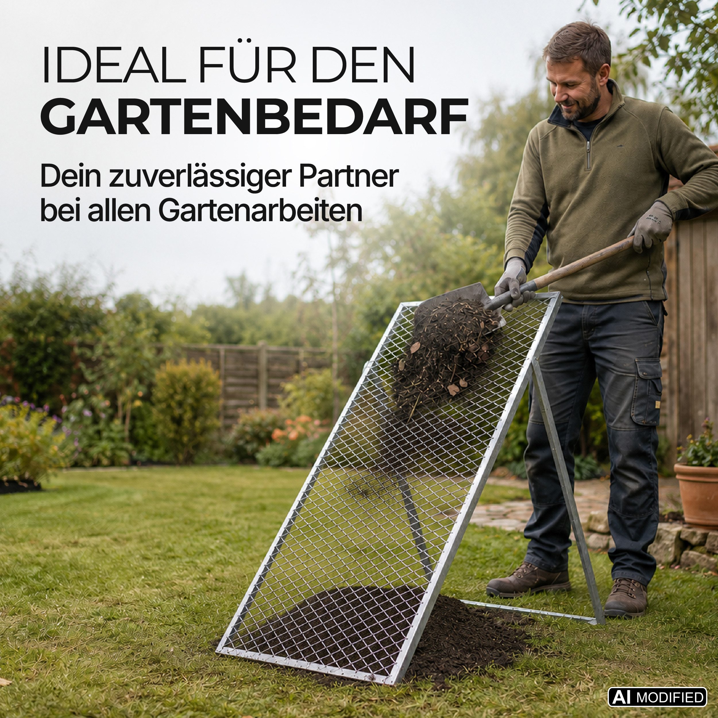 Lemodo Gartensieb Durchwurfsieb 100x60 cm aus galvanisiertem Stahl, Stahl – Bild 5 von 5