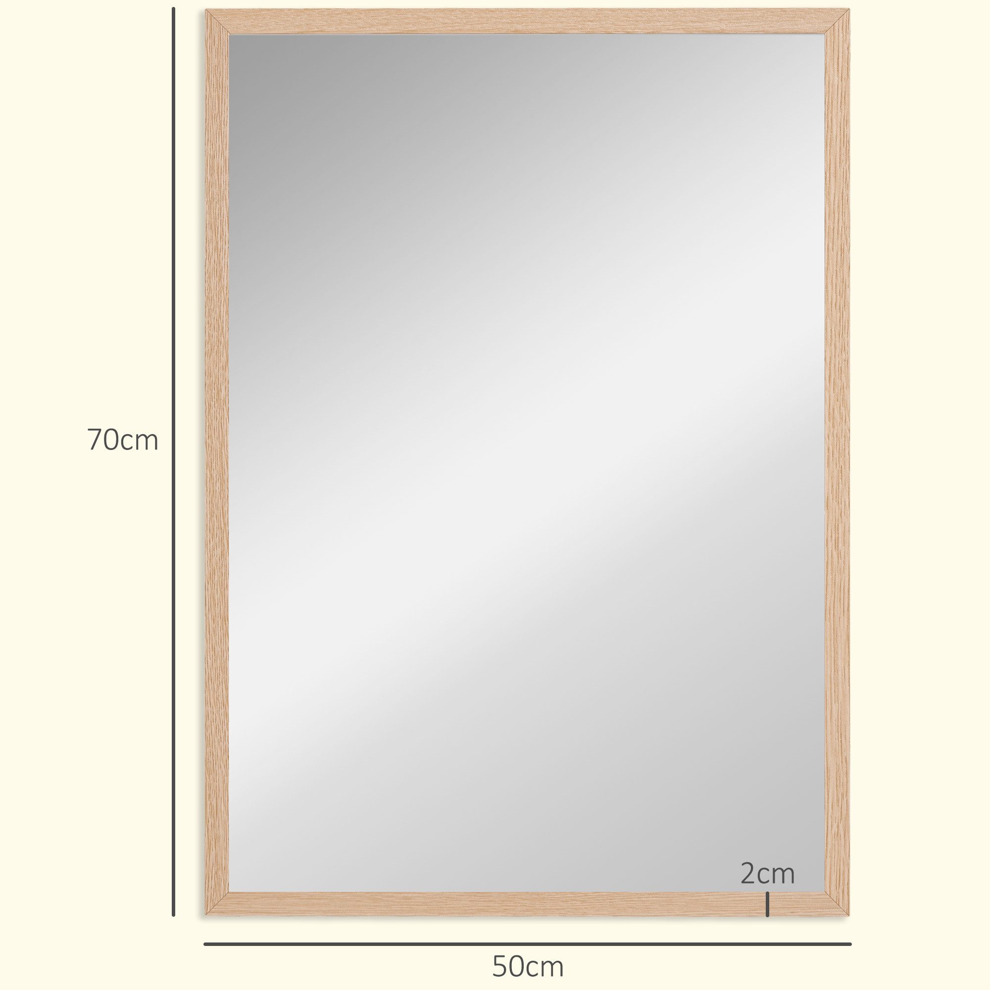 HOMCOM Wandspiegel Rechteckig Spiegel Dekorativ 50 x 70 cm (rechteckiger Spiegel, 1-St., dekorativer Spiegel), für Schlafzimmer, Badezimmer