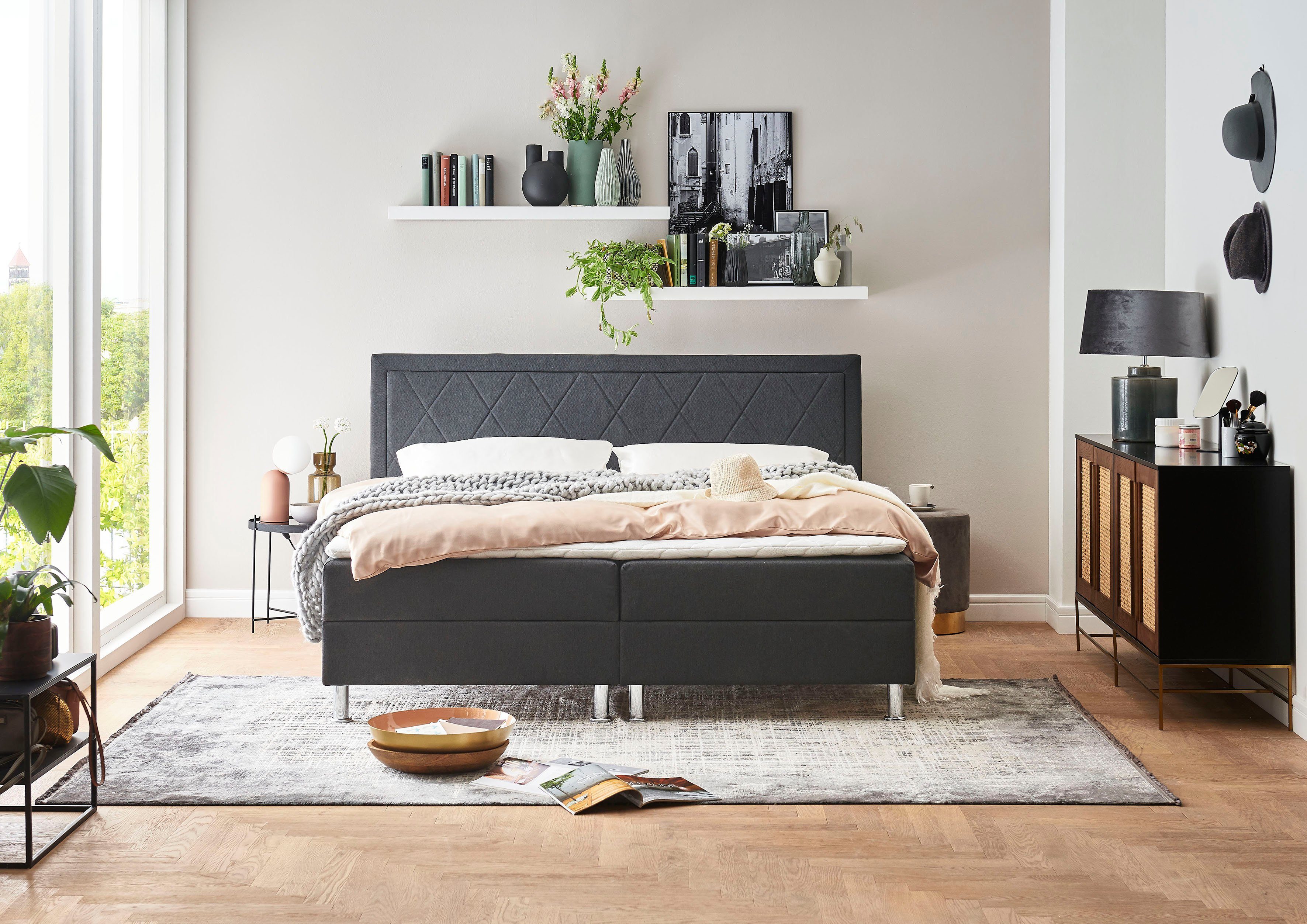 ATLANTIC home collection Boxbett Helen, Tonnentaschenfederkern-Matratze und Topper, wahlweise mit Bettkasten