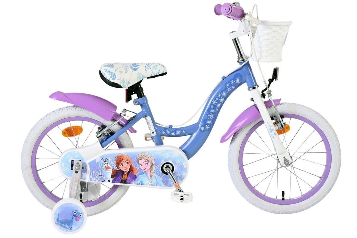 Volare Kinderfahrrad 16 Zoll Kinder Mädchen Fahrrad Rad Frozen 2 Eiskönigin Elsa 20605-FW16, 1 Gang, Korb,Stützräder,Kettenschutz, Schutzbleche