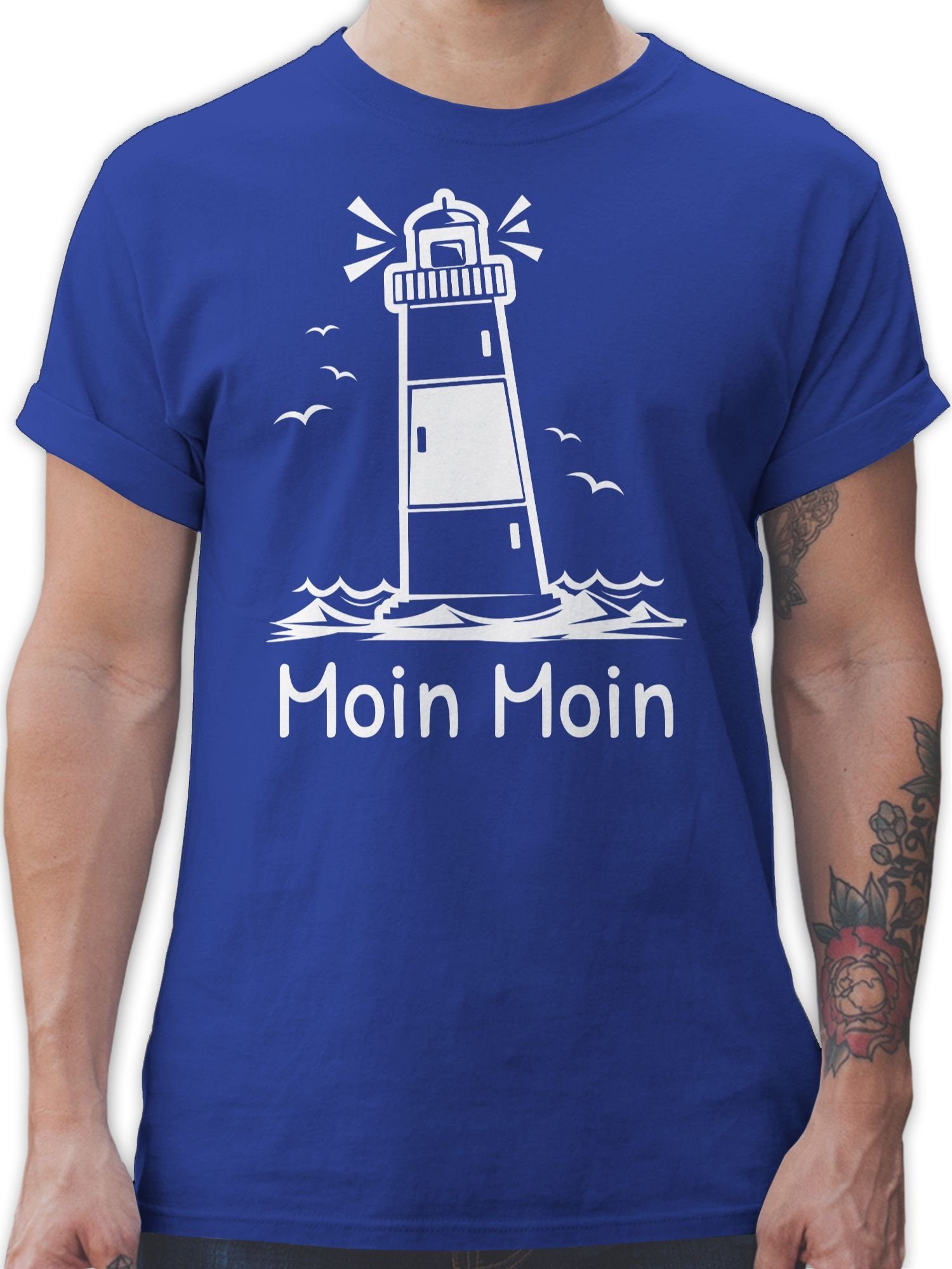 Moin Moin T-Shirt Leuchtturm 02 Royalblau Statement Shirtracer - Sprüche