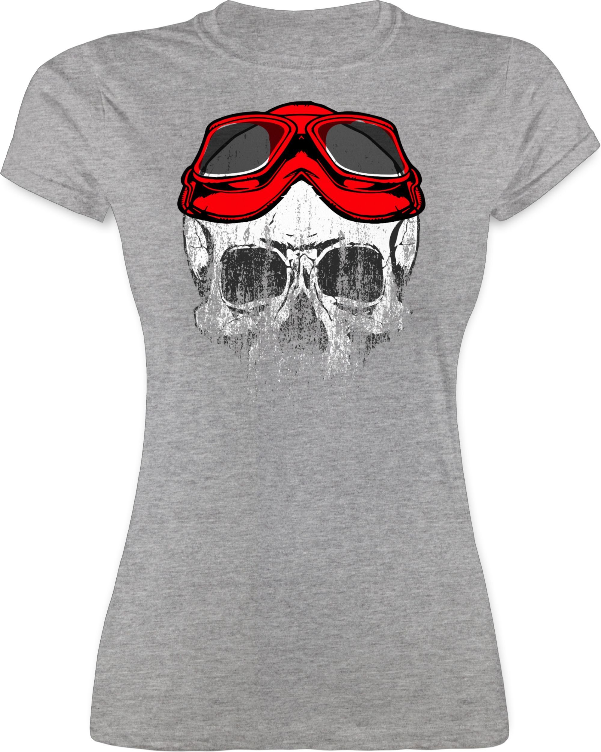 Damen Shirts Shirtracer T-Shirt Roter Motorradhelm Totenkopf - Biker - Damen Premium T-Shirt (1-tlg) mit Print, Druck, Symbol / 