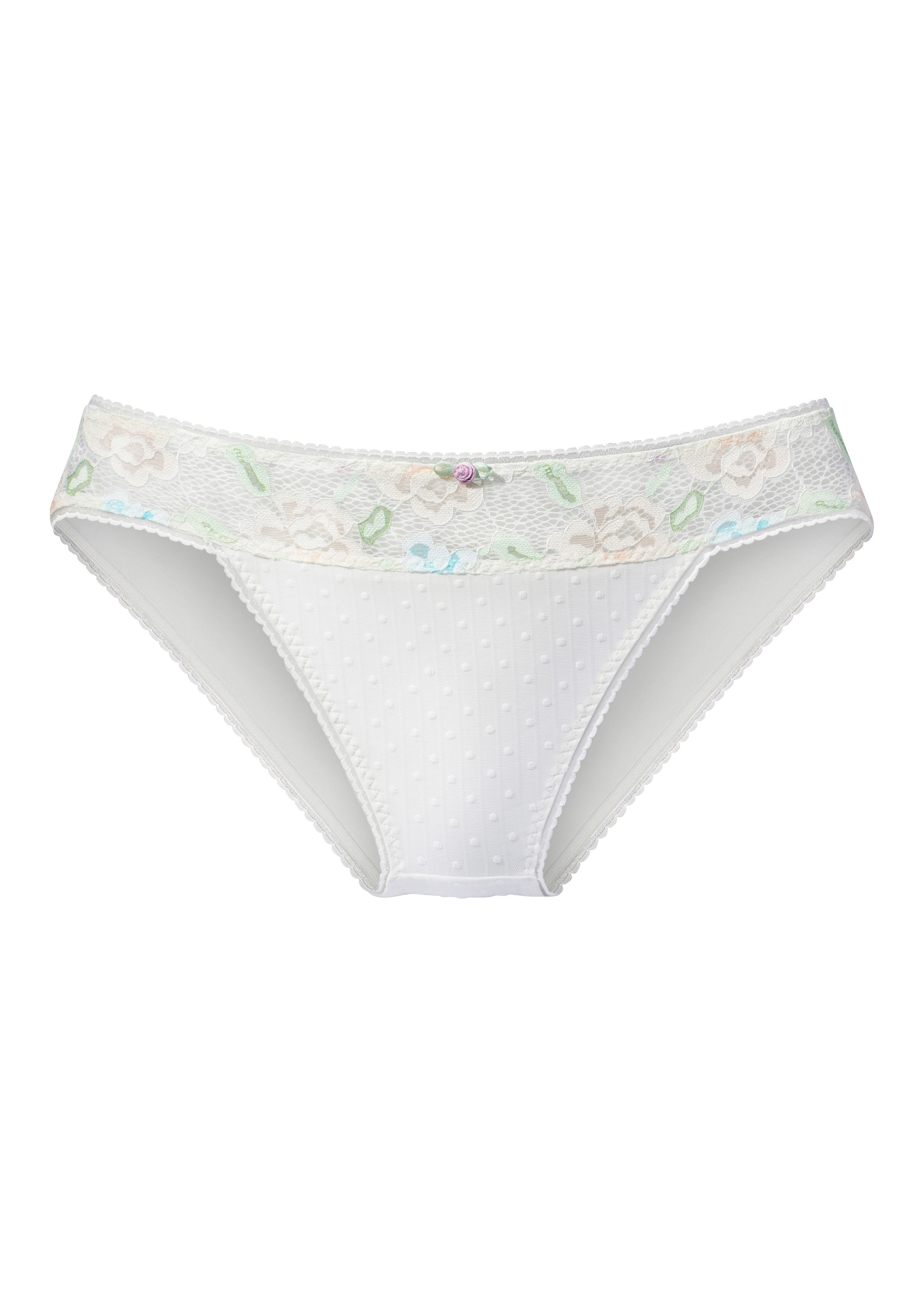 Vivance Slip mit pastellfarbener, floraler Jacquardspitze und fancy Mesh