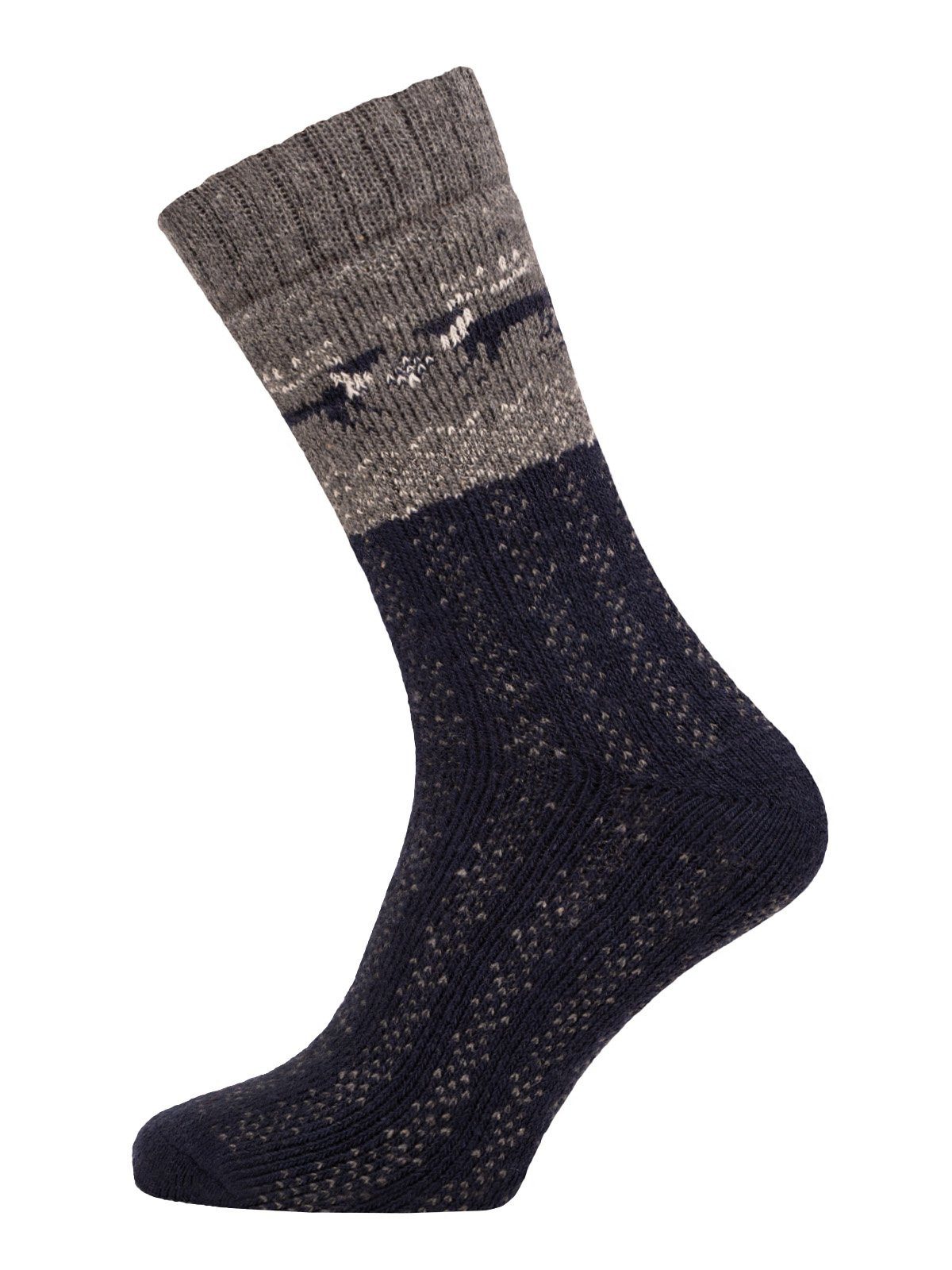 HomeOfSocks Socken Wollsocken Thick Skandinavisch Rentier navyblau/grau - 1 Paar