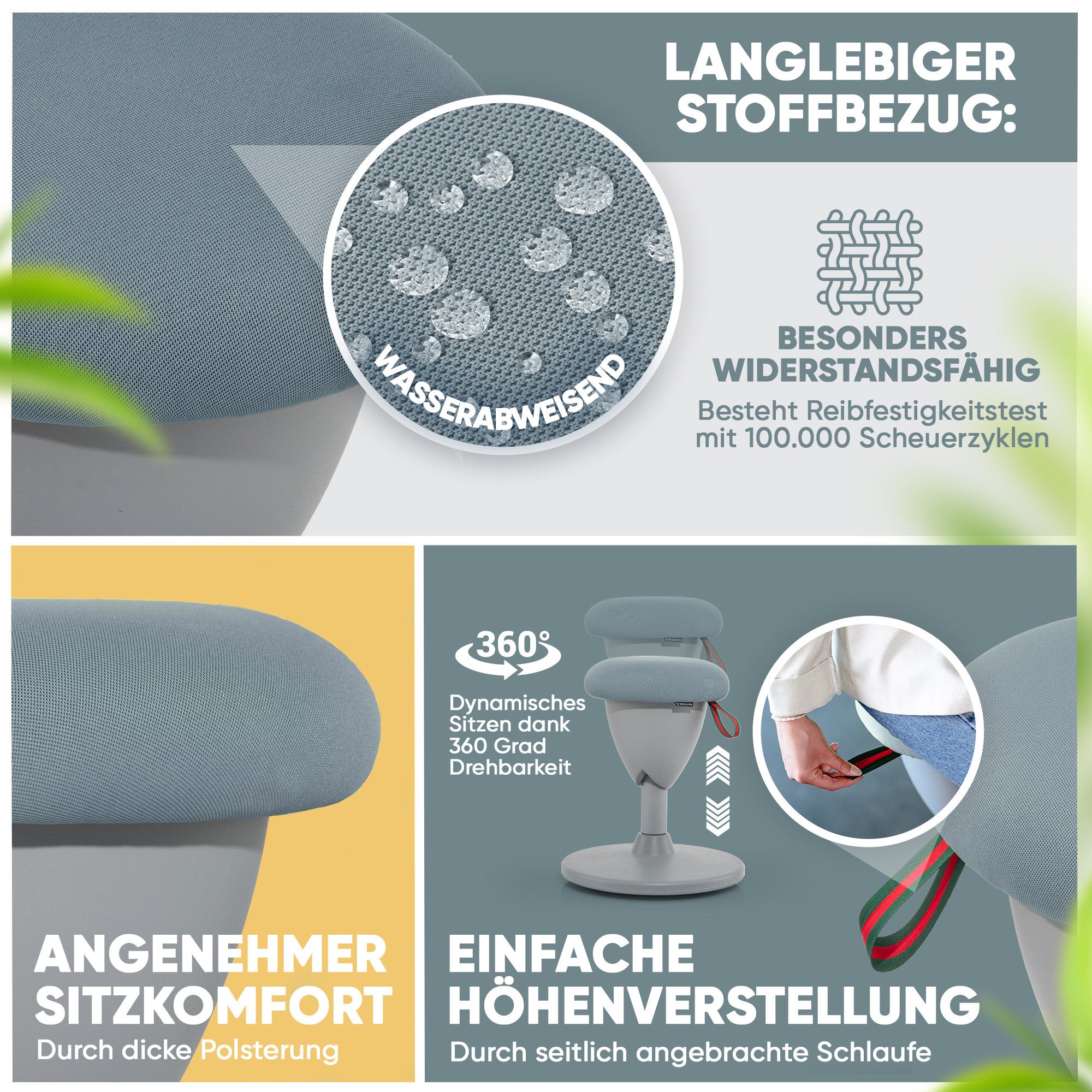Steinlife Arbeitshocker Ergonomischer Bürohocker [Aktives Sitzen, Gesunde Haltung] (Stehhocker Höhenverstellbar [58-83cm] Ergonomischer Hocker für Büro [Schwing – Bild 5 von 5