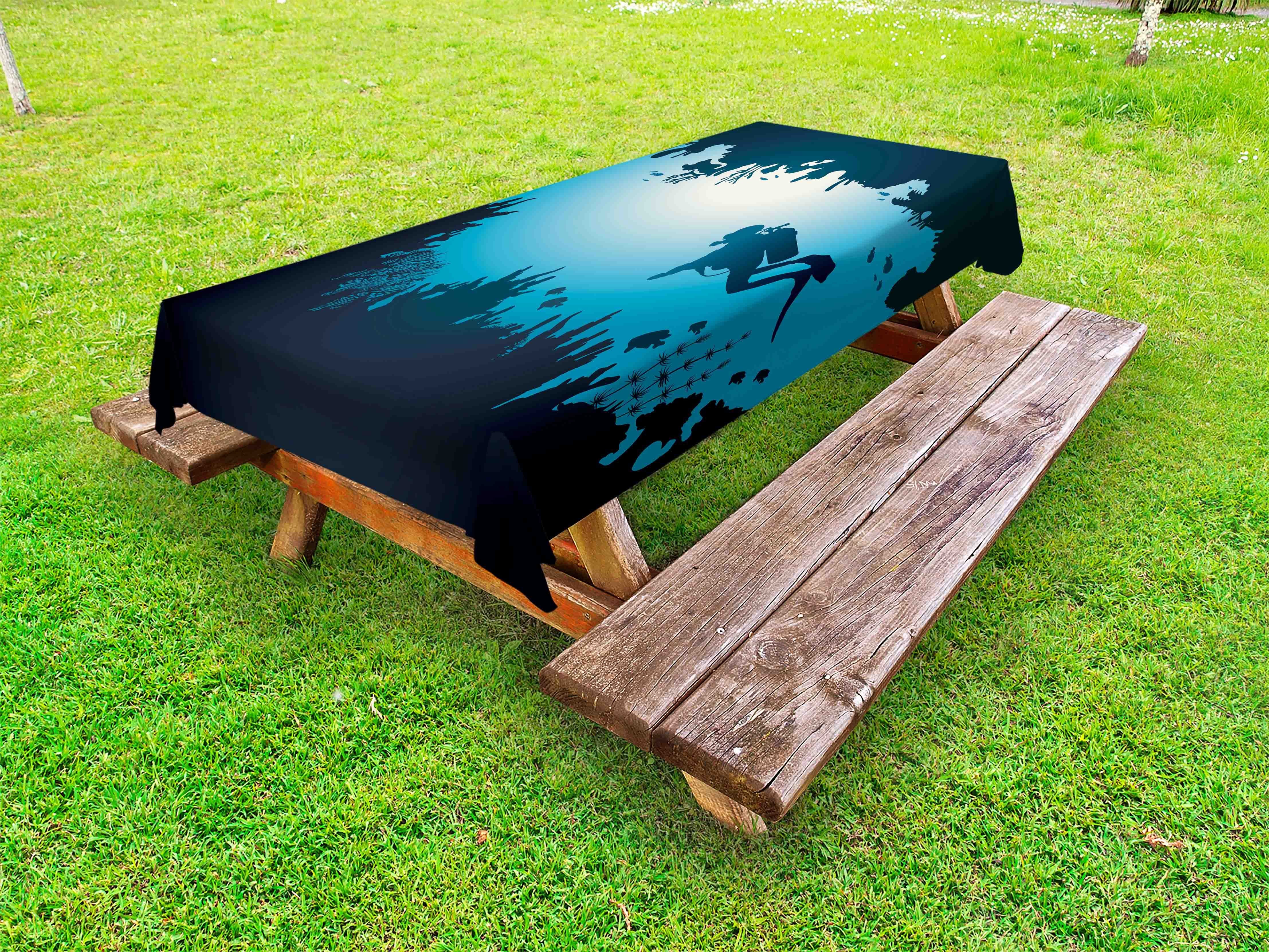 Abakuhaus Tischdecke dekorative waschbare Picknick-Tischdecke, Taucher Schattenhafte Silhouette der Taucher