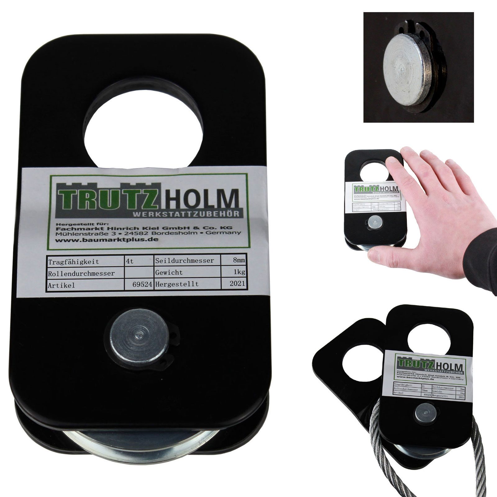 TRUTZHOLM Umlenkrolle 4 to für Seilwinde Seilrolle für Flaschenzug Lenkrolle Offroad