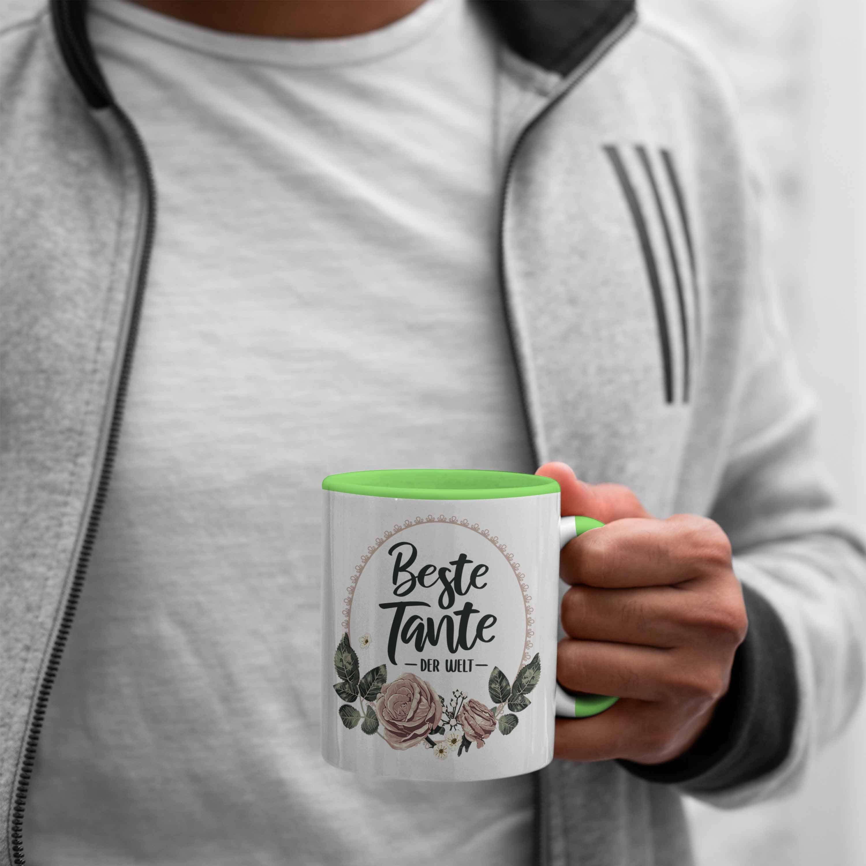 Trendation Tante der Welt Kaffeetasse mit - Tasse Trendation Spruch Coole Beste Tasse Geschenk für Grün Tante