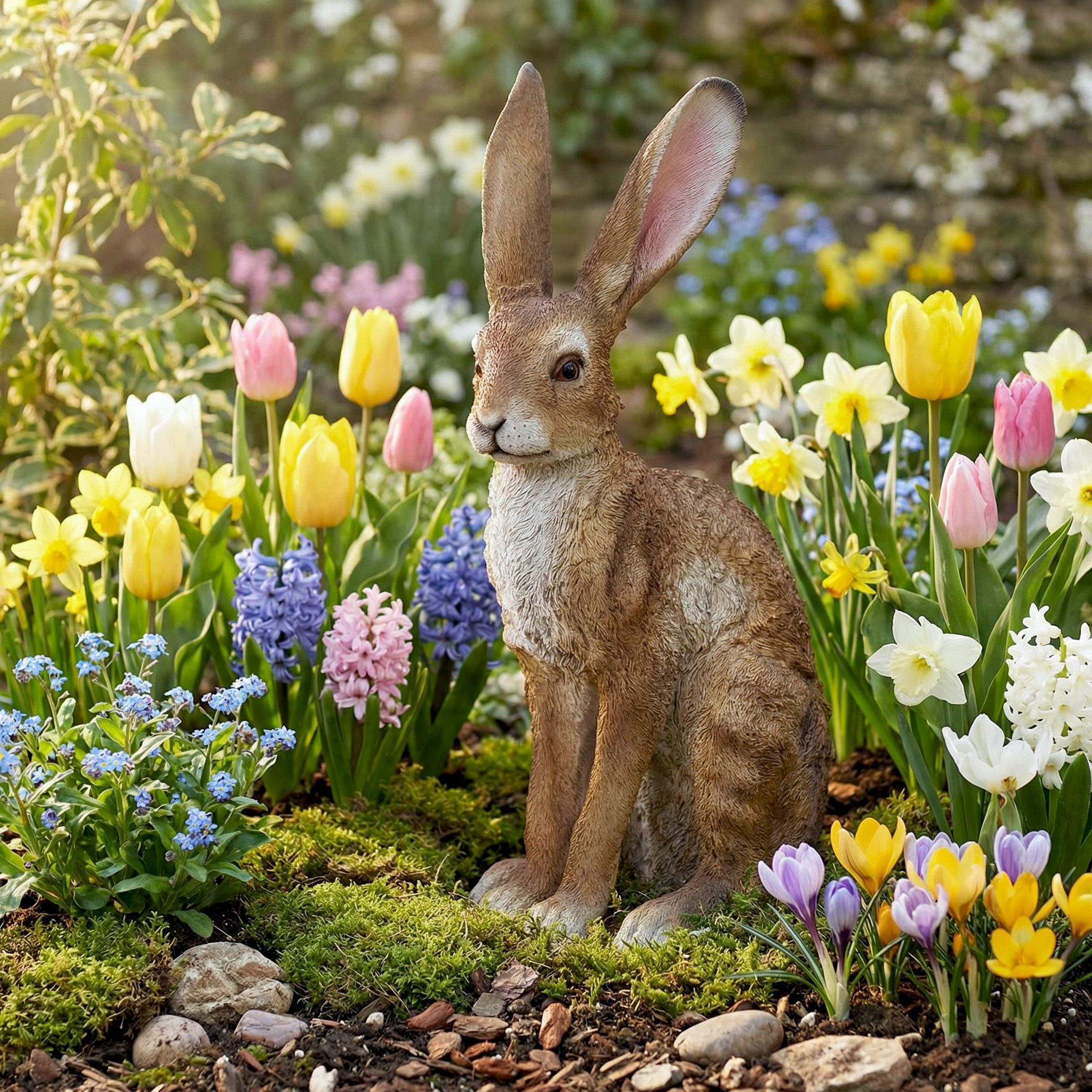 Arnusa Gartenfigur Hasenfigur große Tierfigur 51cm Gartendeko Osterdeko wie echt Feldhase, lebensecht Hase