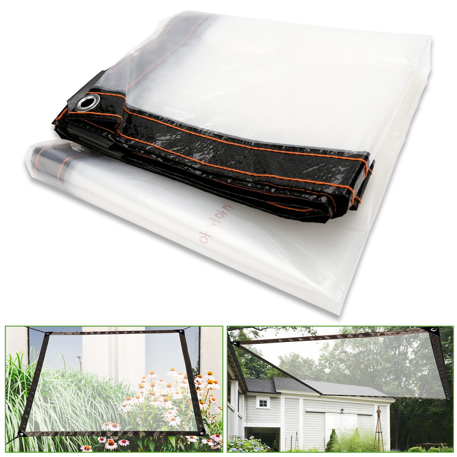Clanmacy Schutzplane PVC transparente Plane Abdeckplane mit Ösen und Seil (für Terrasse Pavillon Gewächshaus), wasserdichte Plane Windschutz Regenschutz