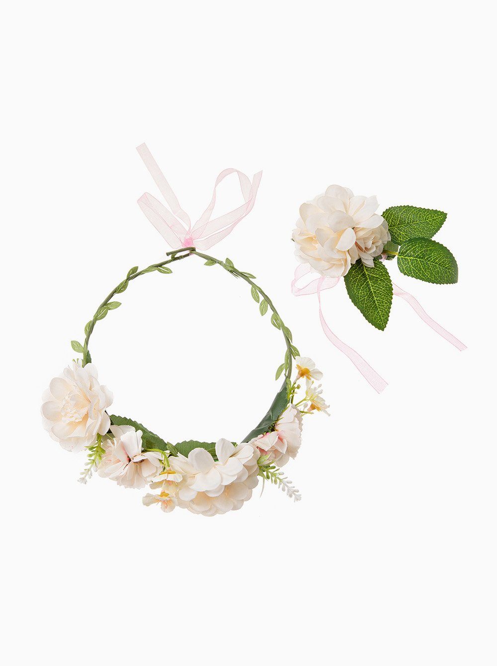 axy Diadem Haarkranz Blumen Blumenkranz Damen Mädchen Stirnband (Blumenkranz und Blumenarmband als Set), Verstellbarer für Hochzeit Karneval Festival