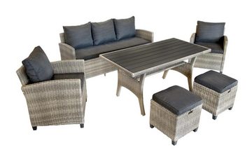 bellavista - Home&Garden® Gartenlounge-Set Rattan Gartenmöbel Dininglounge Set Madeira II grau, (Set, 6-tlg), Tischplatte mit Holzoptik, für bis zu 7 Personen