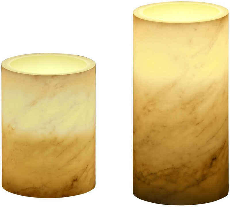 Pauleen LED-Kerze »Cosy Marble Candle Wachskerze« (2-tlg), Timer, Batterie, Marmor/Weiß
