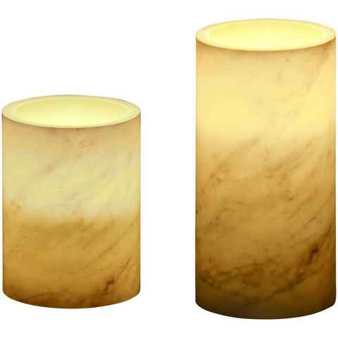 Pauleen LED-Kerze Cosy Marble Candle Wachskerze (2-tlg), Timer, Batterie, Marmor/Weiß