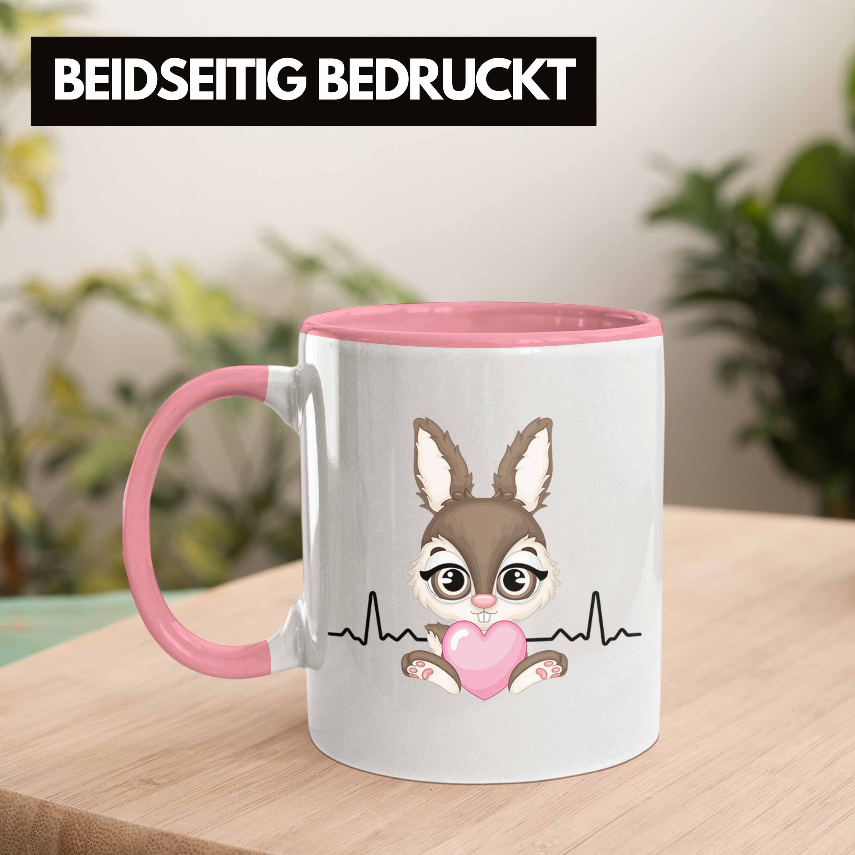 Trendation Tasse Hasen Tasse Geschenk Herzschlag Kaninchen Rosa Kinder Hasen-Besitzer