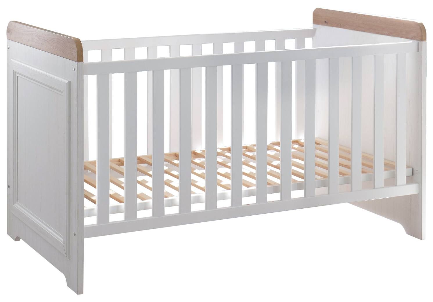 Begabino Holzbett Babybett Kinderbett Jasmin 70 x 140 cm 3 Schlupfsprossen Pinie weiß