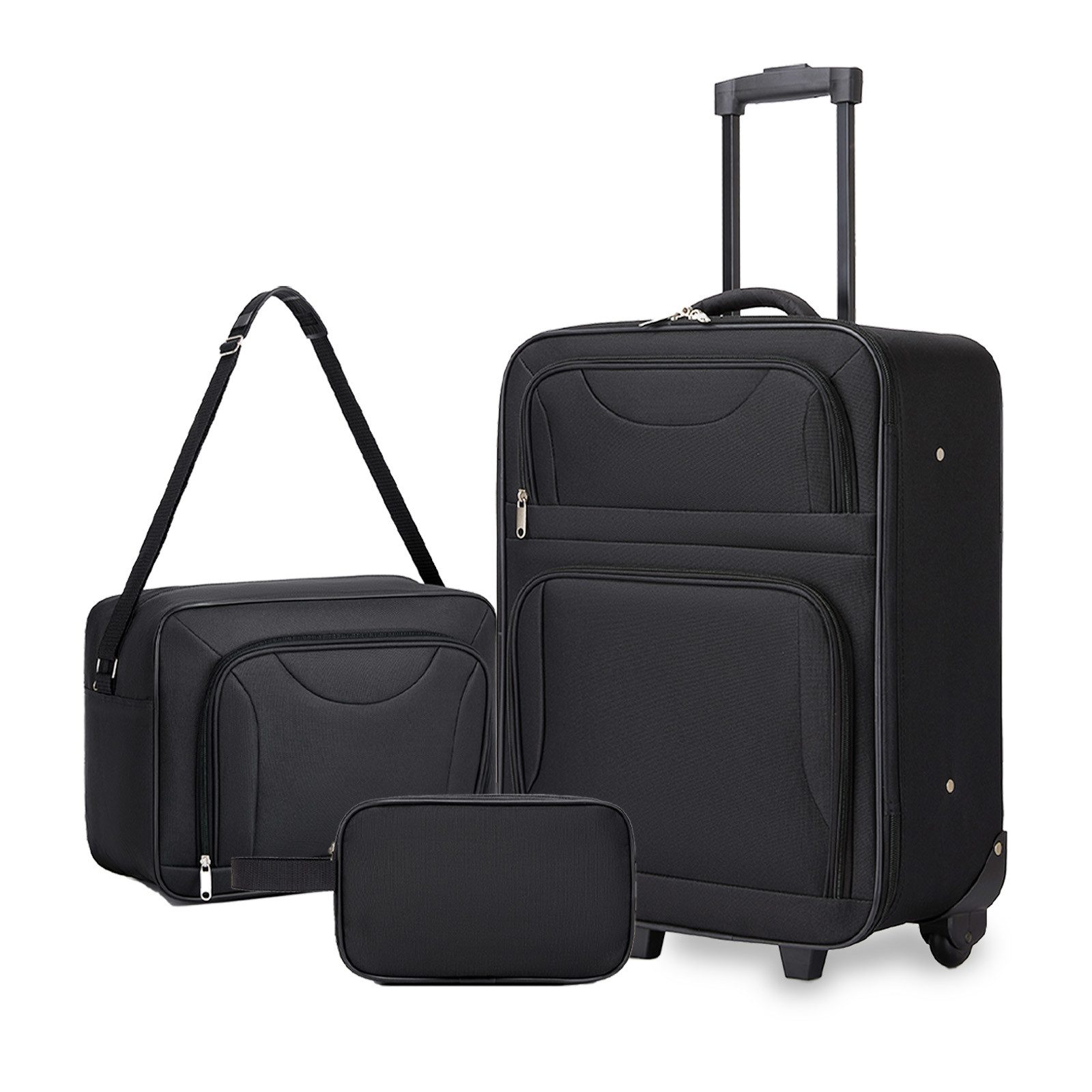 KONO Kofferset 3-teilig: 20 Zoll Handgepäck + Kabinen-Schultertasche + Kulturbeutel, (3 tlg)