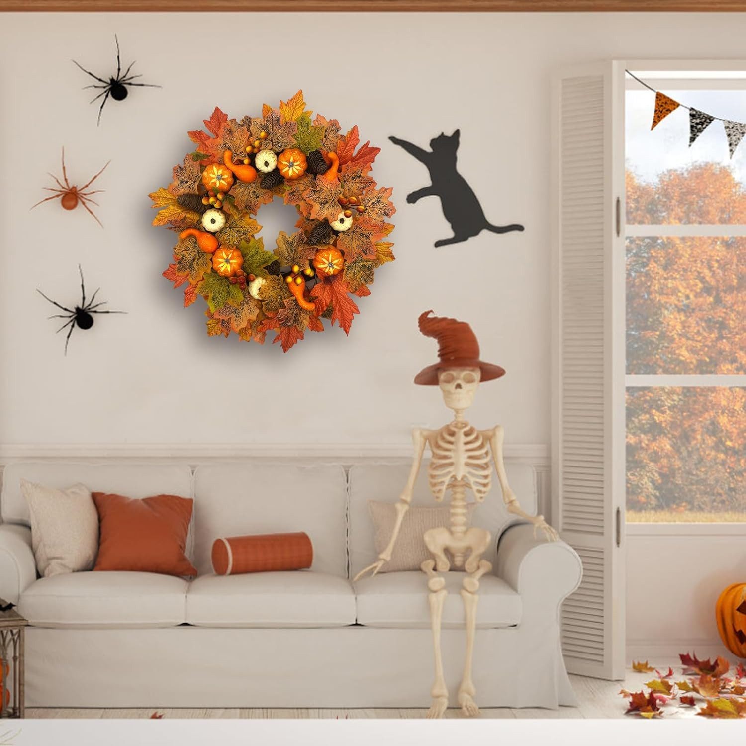 Kunstkranz Türkranz Herbst,50 cm Künstlicher Ahorn Tannenzapfen Türkranz, Bomiclss, für Halloween Erntedank, Türkranz Herbst Außen – Bild 2 von 5