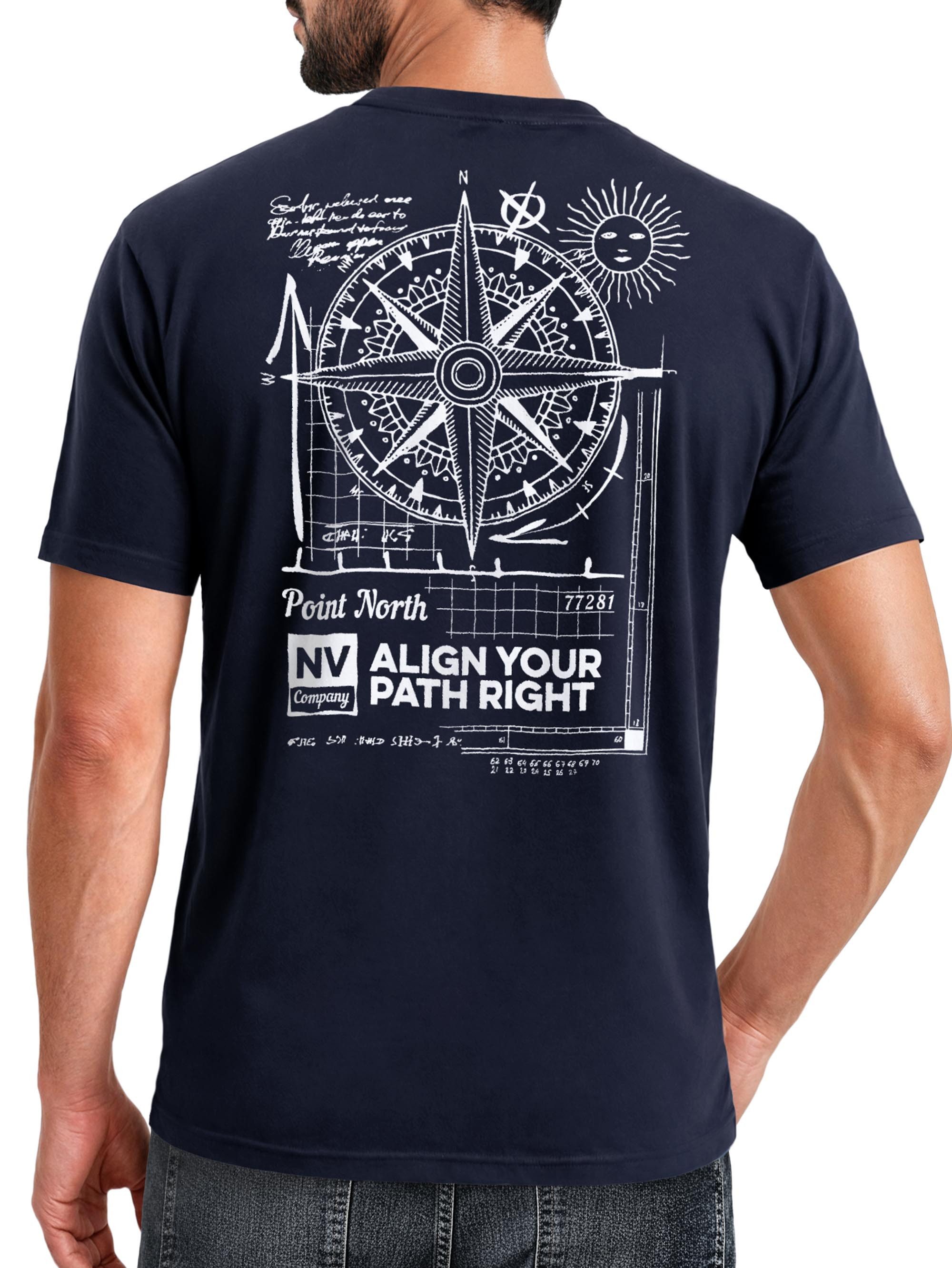 Neverless Print-Shirt Herren T-Shirt Backprint Maritim Kompass Segeln Sommer Fashion mit Print