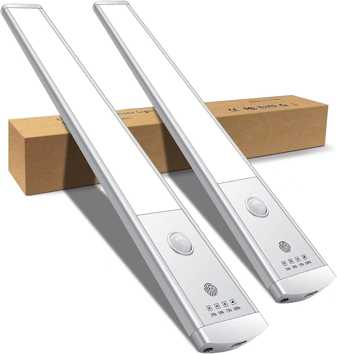 LED Unterbauleuchte 2 Stück LED Schrankbeleuchtung mit Bewegungsmelder, Kabellose LED