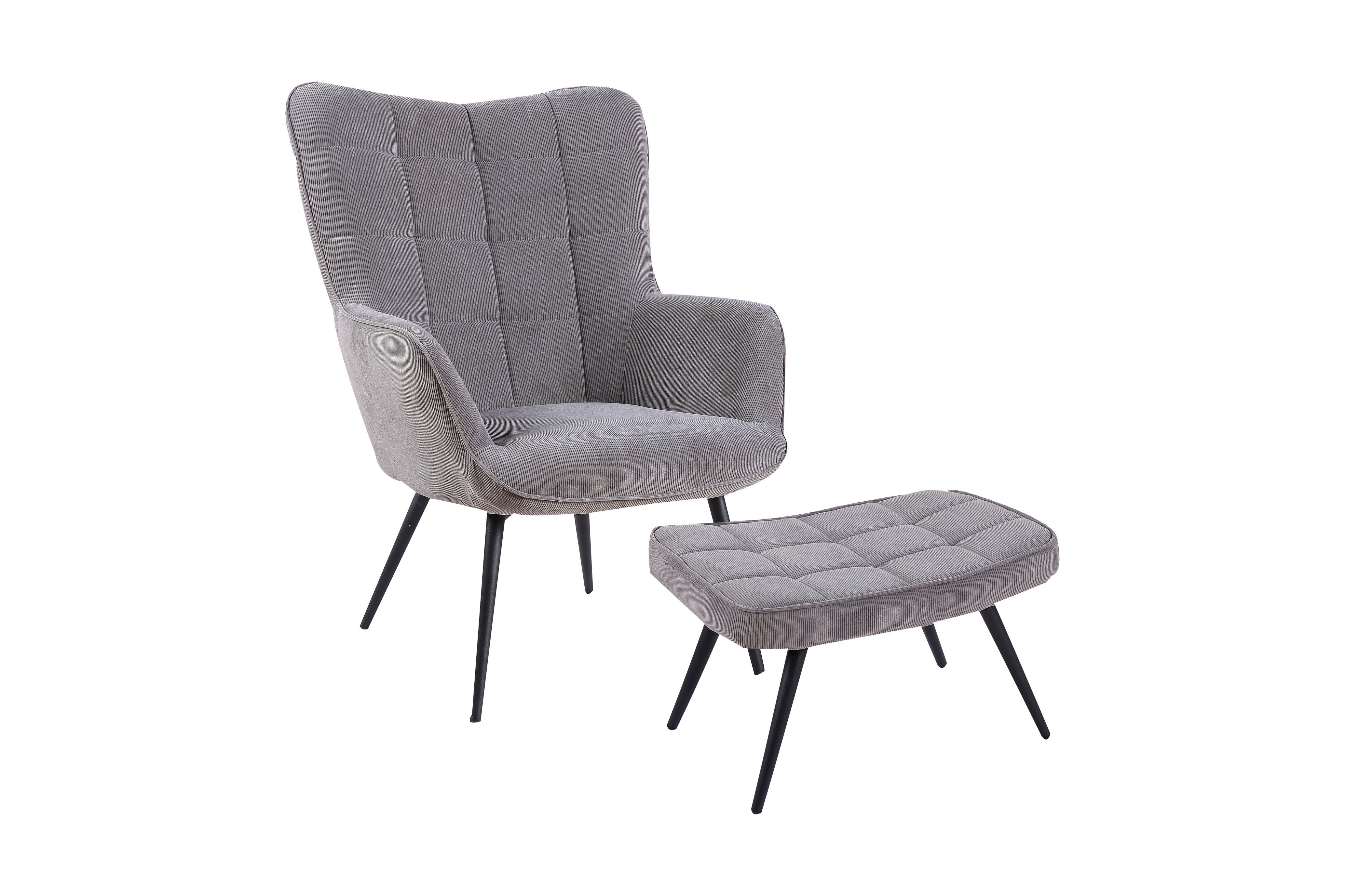 byLIVING Sessel UTA (bestehend aus Sessel und Hocker, Bezug: Samtstoff, Webstoff, Cordstoff Farbe: dunkelgrün, grau, schwarz), Sessel: B 72, H 97, T 80 cm / Hocker B 60, H 39, T 41 cm