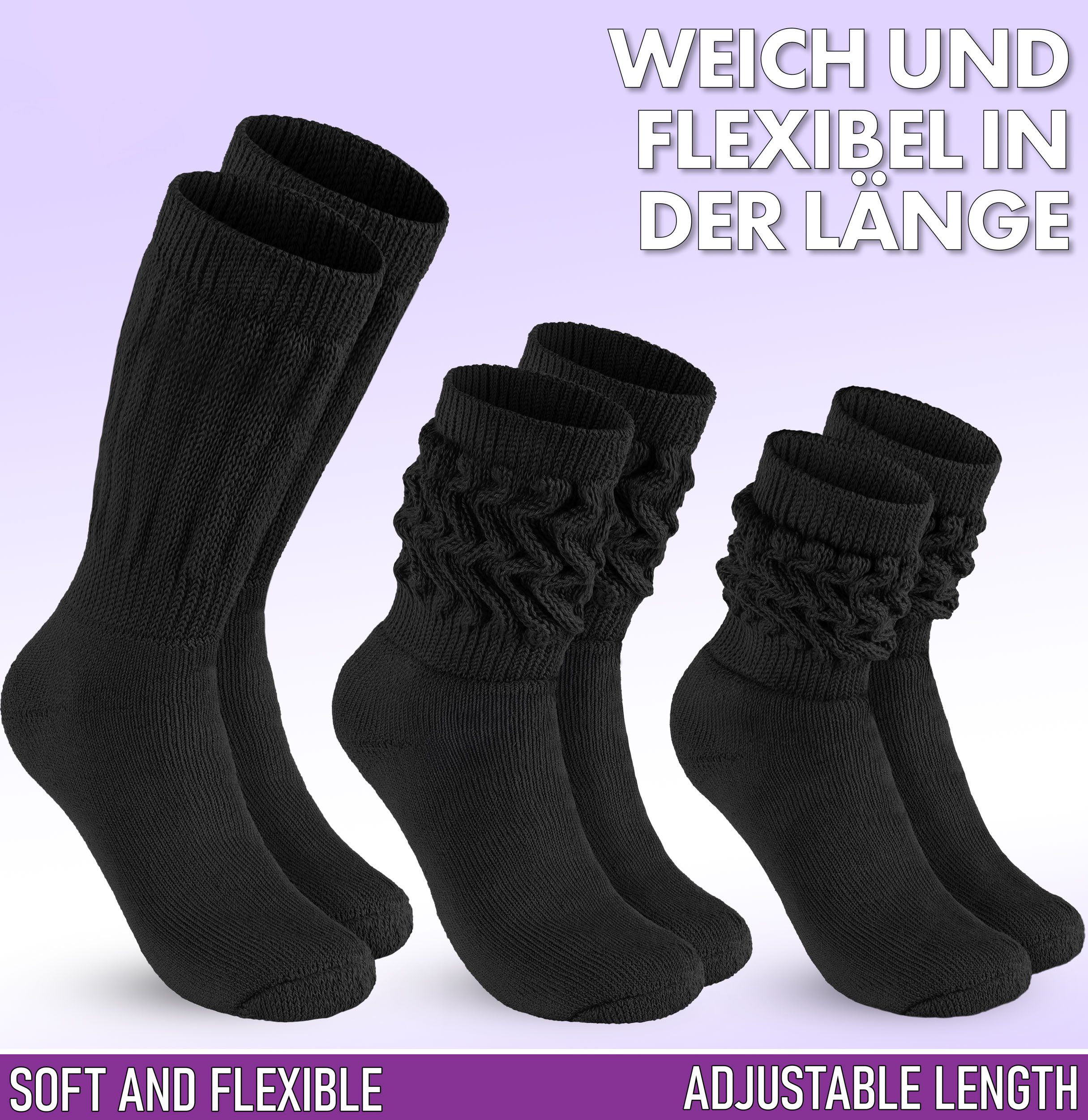 BRUBAKER Schoppersocken 3er Set Slouch Socken - Damen Baumwollsocken für Sport und Freizeit (3-Paar) Lässige Retro-Socken für Frauen - Scrunch Knit Damensocken – Bild 2 von 5