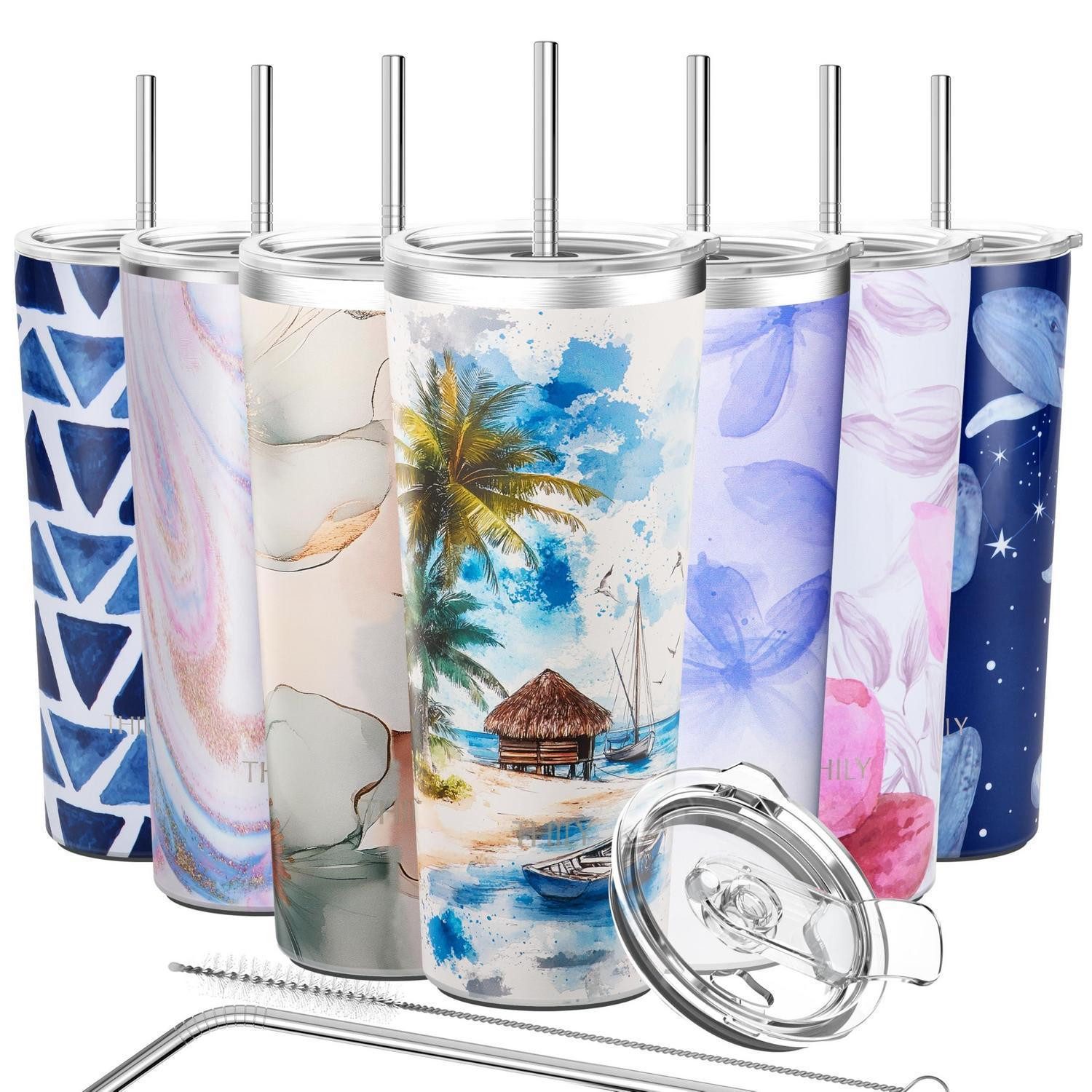 LuxusKollektion Thermobecher Reisebecher 780ml Coastal Breeze m. 2 Deckel, Metall