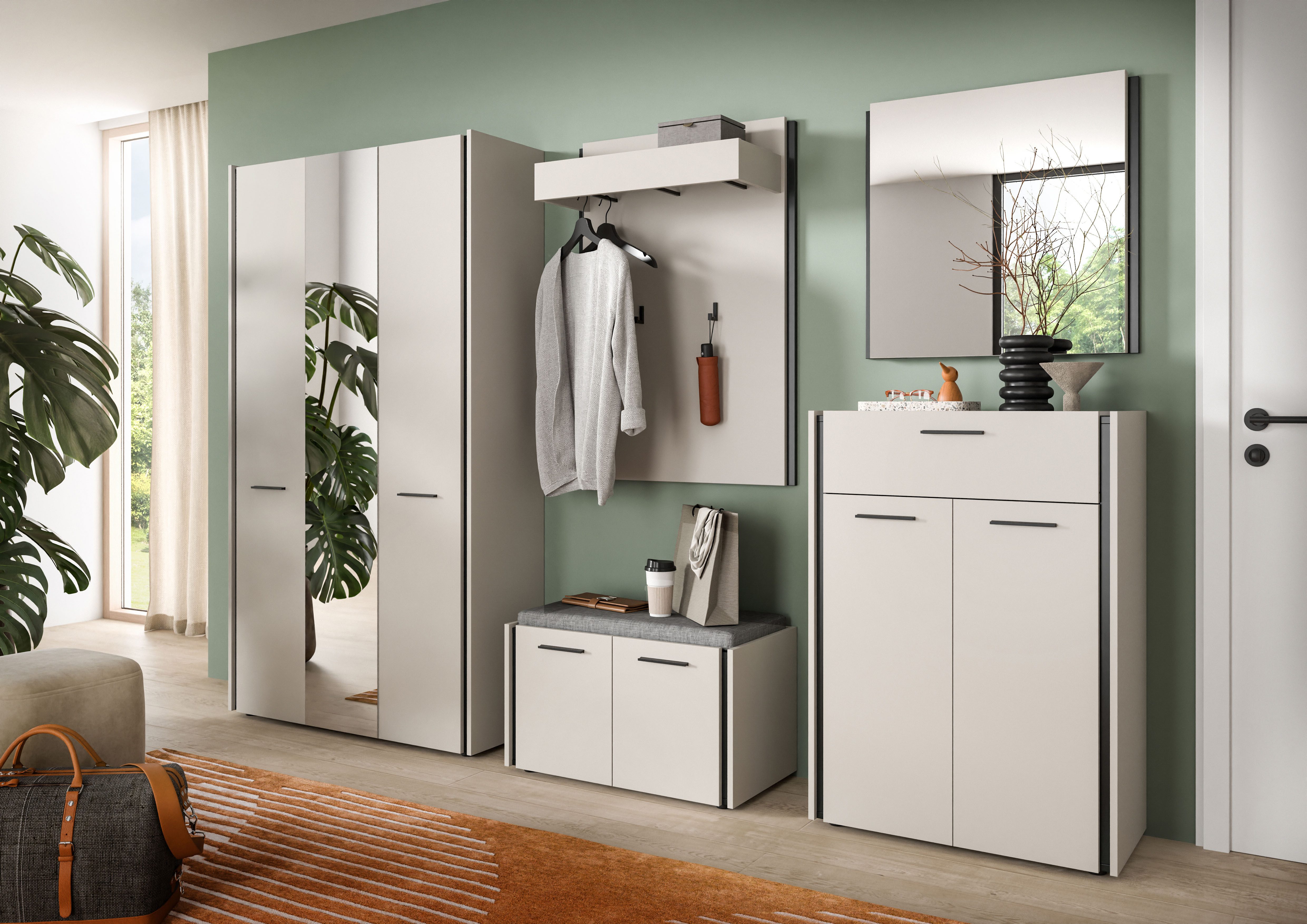 Home affaire Sitzbank RAK, Breite 75 cm, inkl. Sitzkissen, 2 Türen, 2 Einlegeböden, 4 Fächer (bietet Platz für ca. 12 Schuhe), Bank, Garderobenbank, Dielenbank, Flurbank, Kommode