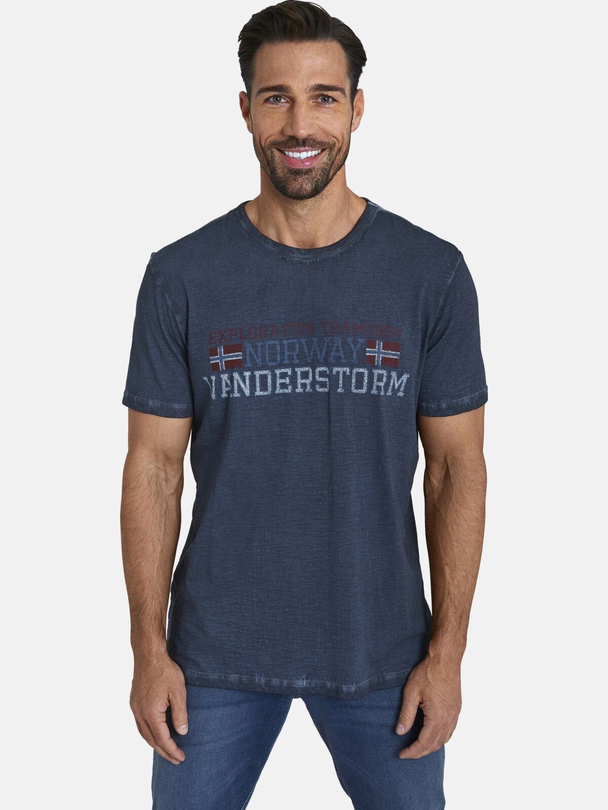 Jan Vanderstorm T-Shirt DIETHELM mit seitlichen Schlitzen dunkelblau