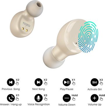 TOZO Kabellos Touch Control mit Kabellosem Ladecase, IPX8 Wasserdicht In-Ear-Kopfhörer (Schnurlose Freiheit mit Bluetooth 5.3 für eine stabile und zuverlässige Verbindung., Ohrhörer Bluetooth, Integriertem Mikrofon, Premium-Tiefbass für Sport)
