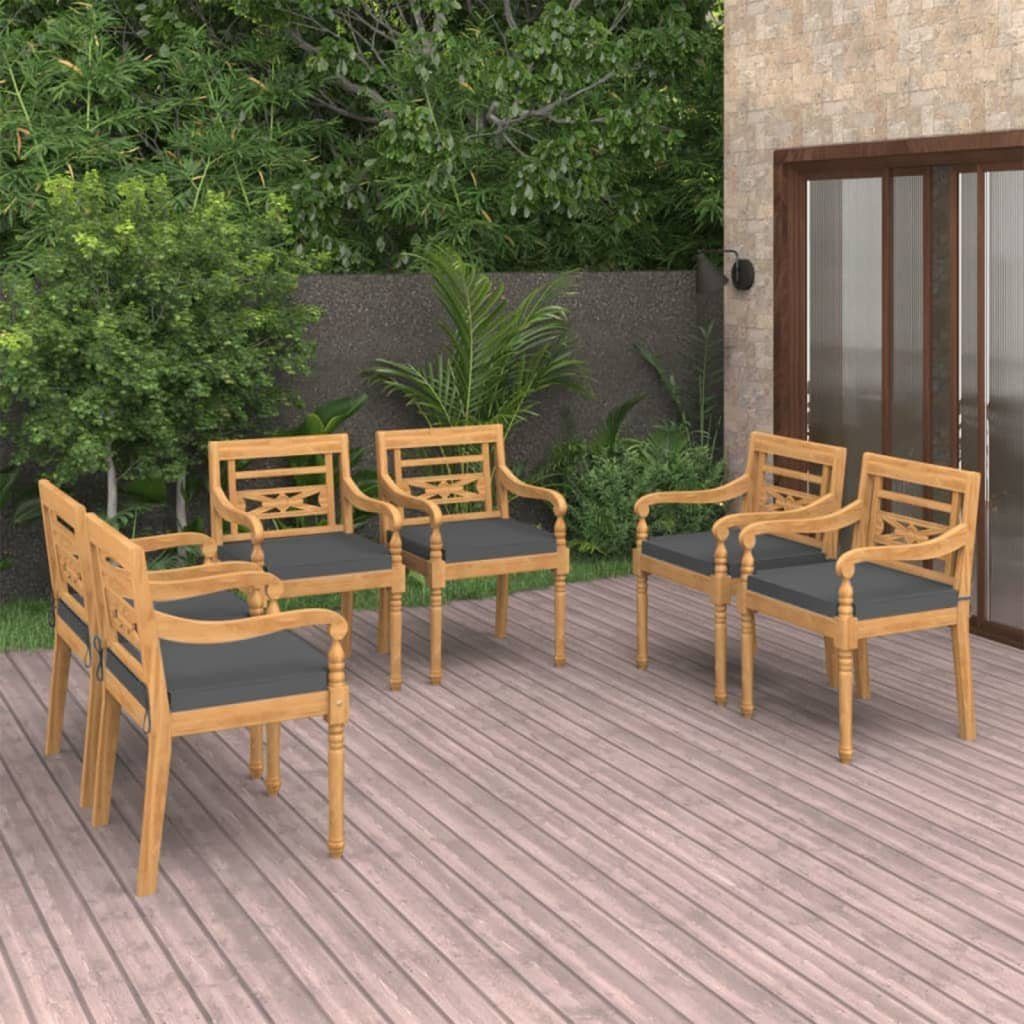 6 Kissen mit Teak Gartenstuhl Stk. furnicato Batavia-Stühle Massivholz