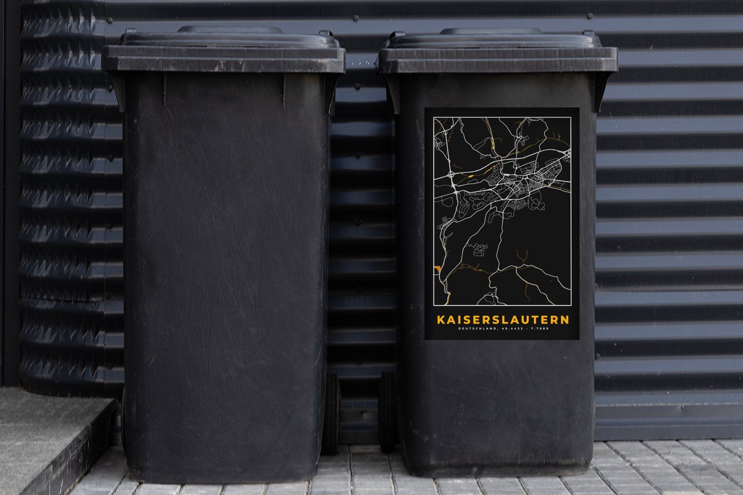 MuchoWow Wandsticker Kaiserslautern - Container, - Deutschland Gold Mülltonne, (1 Schwarz Karte Stadtplan - St), Abfalbehälter und Mülleimer-aufkleber, - Sticker