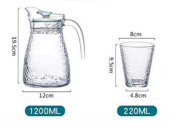 Cheffinger Karaffe 1,2 Liter Krug Karaffe 4 Gläser je 220ml Glas Trinkgläser 5 tlg GB05, (5-tlg)