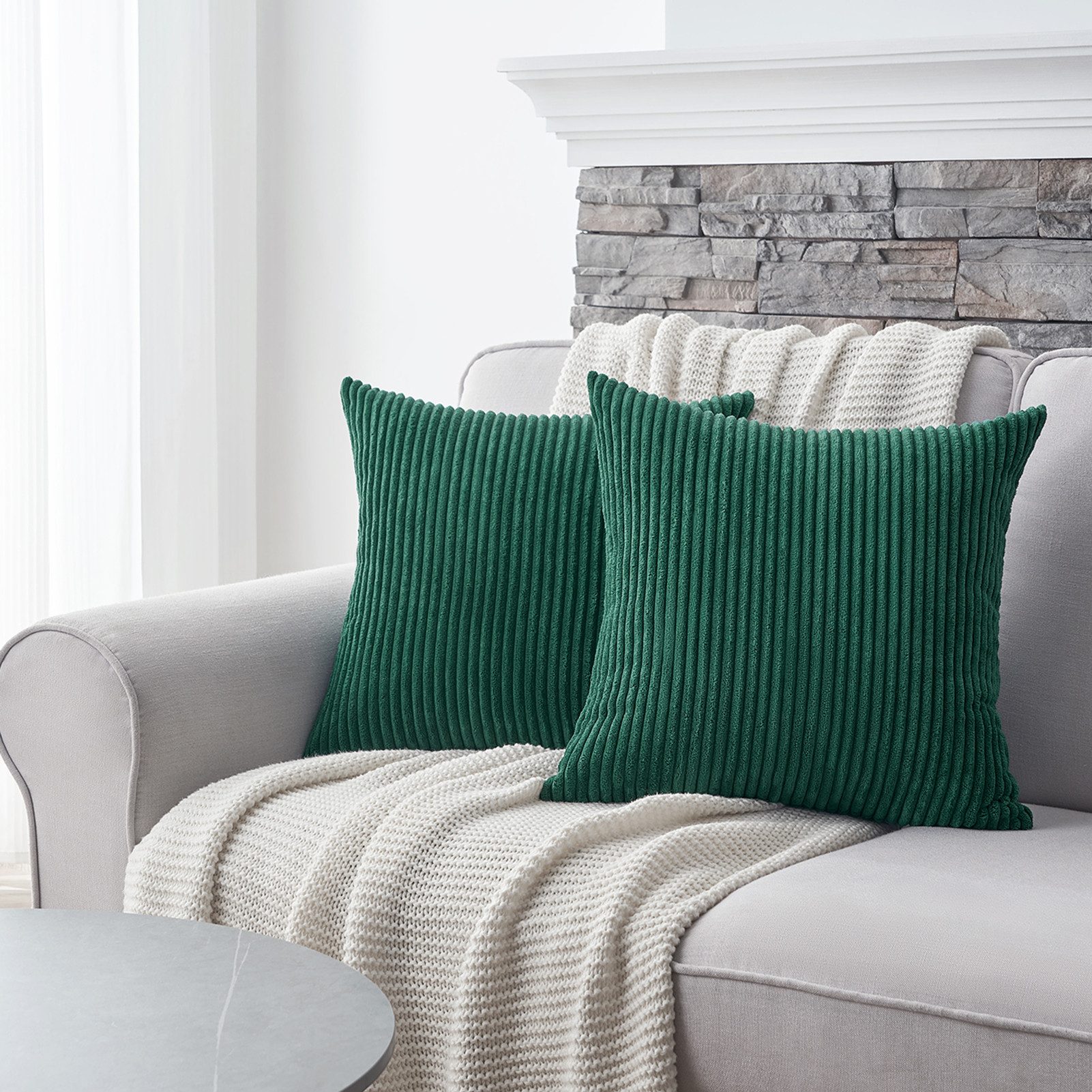 Topfinel Kissenbezug gestreiftes Muster,2er Set Kissenhülle Dekokissen Kissenbezug, Kordsamt 65x65 Sofakissen Couchkissen Zierkissenbezug Dekokissen – Bild 4 von 5
