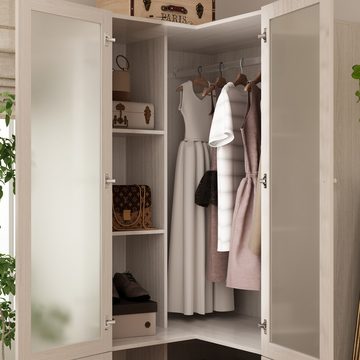 FUFU&GAGA Kleiderschrank Eckkleiderschrank mit 4 Türen aus Milchglas