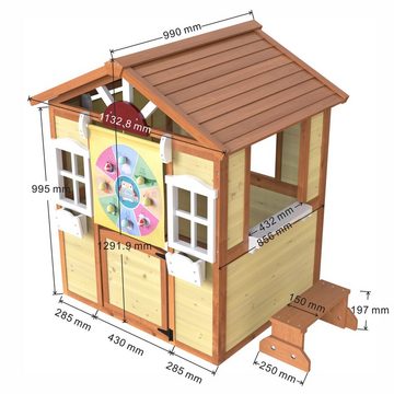 EXTSUD Spielhaus Kinderspielhaus aus Massivholz, Hausgarten mit Tafel, Großes Paradies im Innen- und Außenbereich,113.2*99.1 *129.2 cm