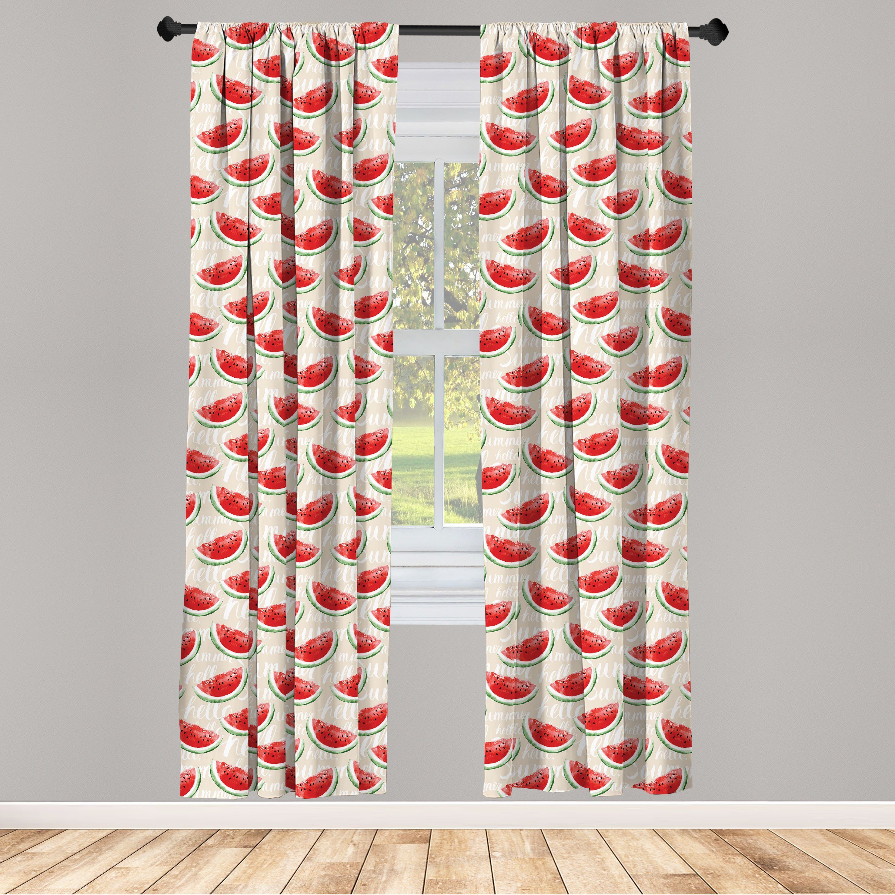 Abakuhaus, Aquarell Vorhang für Wohnzimmer Gardine Schlafzimmer Früchte Wassermelonen Microfaser, Dekor,
