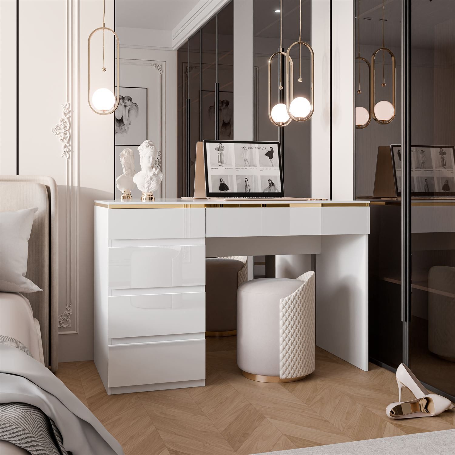 Lookway Schreibtisch AURORA mit Schubladen und Dekorative Umrandung, Breite: 120 cm