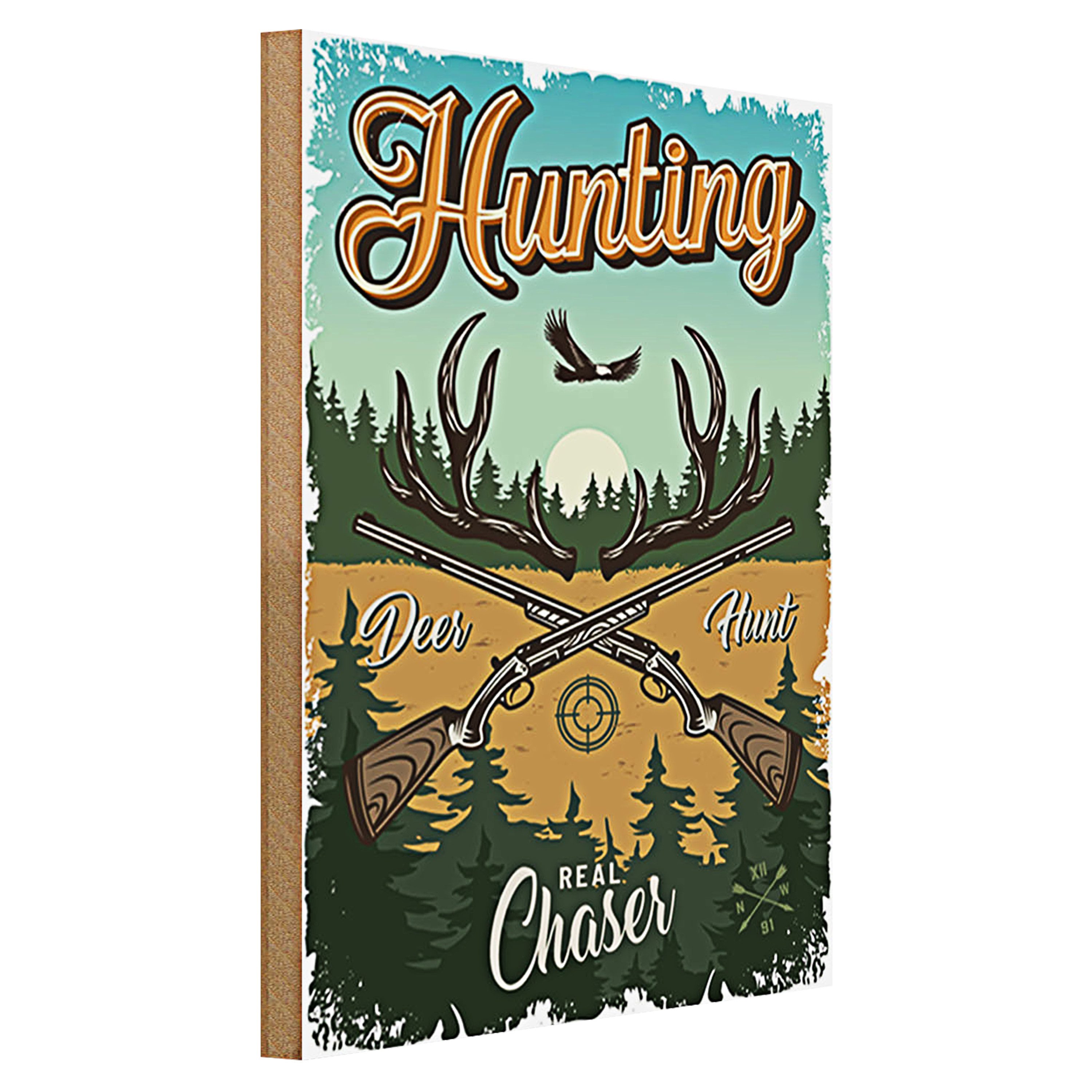 Roomando Holzbild Jagd 30x40cm Hunting deer hunt Abenteuer