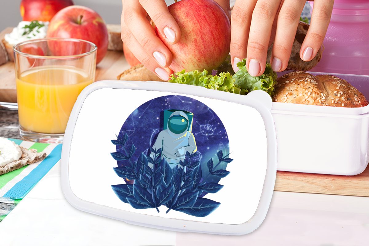 Kunststoff, - Lunchbox Brotbox Erwachsene, Mädchen Astronaut, für weiß Illustration Kinder (2-tlg), Brotdose, Kinder für Jungs MuchoWow - und und