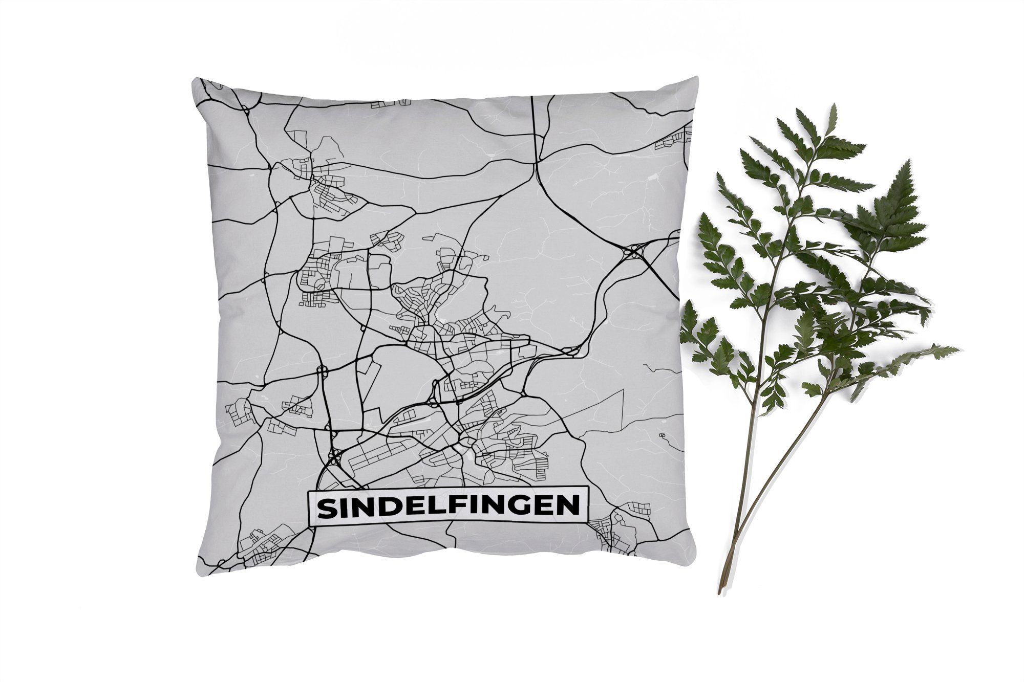 MuchoWow Dekokissen Sindelfingen - Karte - Stadtplan - Deutschland - Karte, Zierkissen mit Füllung für Wohzimmer, Schlafzimmer, Deko, Sofakissen