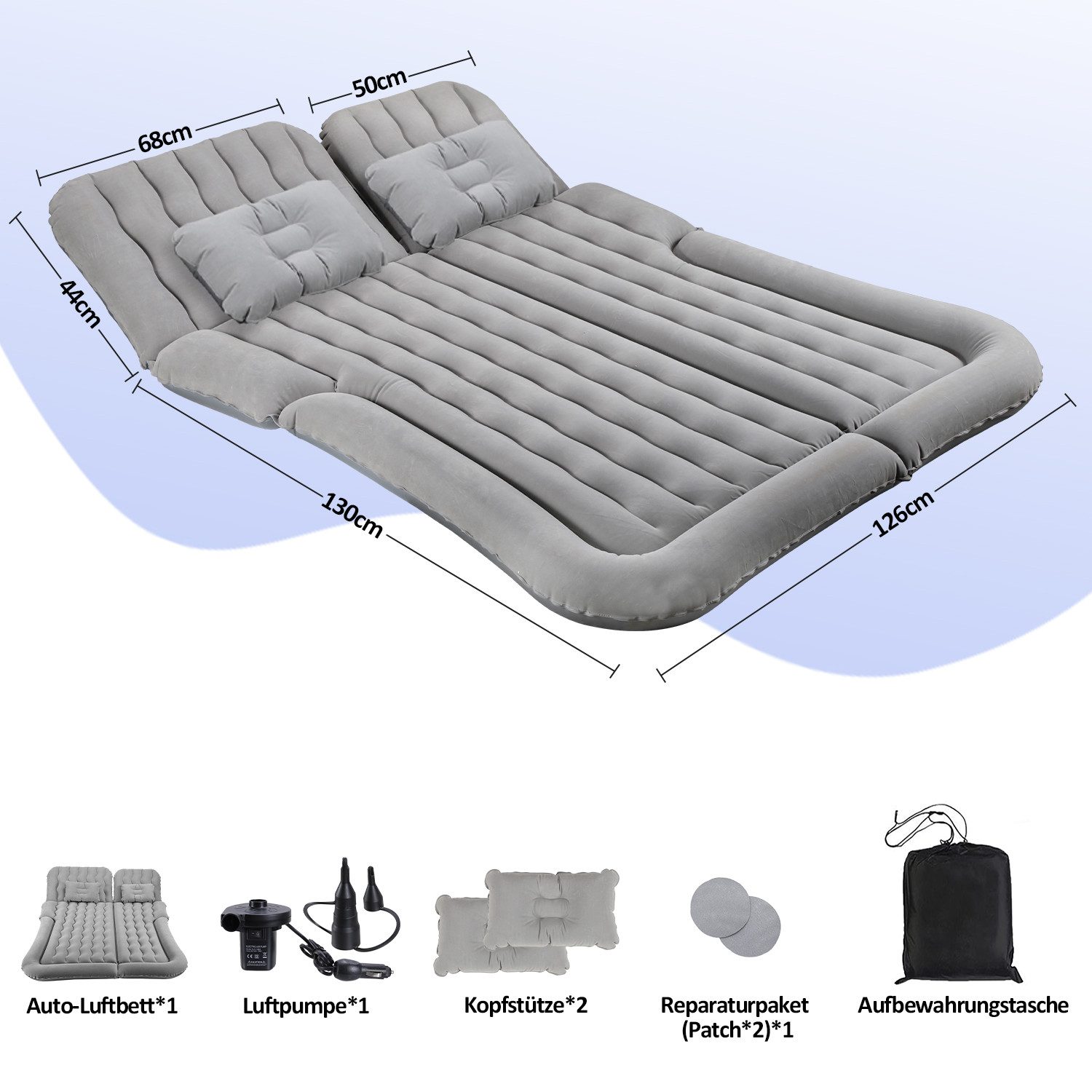 Clanmacy Luftbett Auto Luftbett Aufblasbare mit 12V Pumpe 178 x 126 x 13cm grau, (1-tlg)